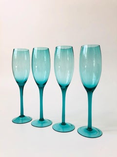 Vintage Green Champagne Flutes, Set of 4