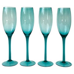 Vintage Green Champagne Flutes, Set of 4