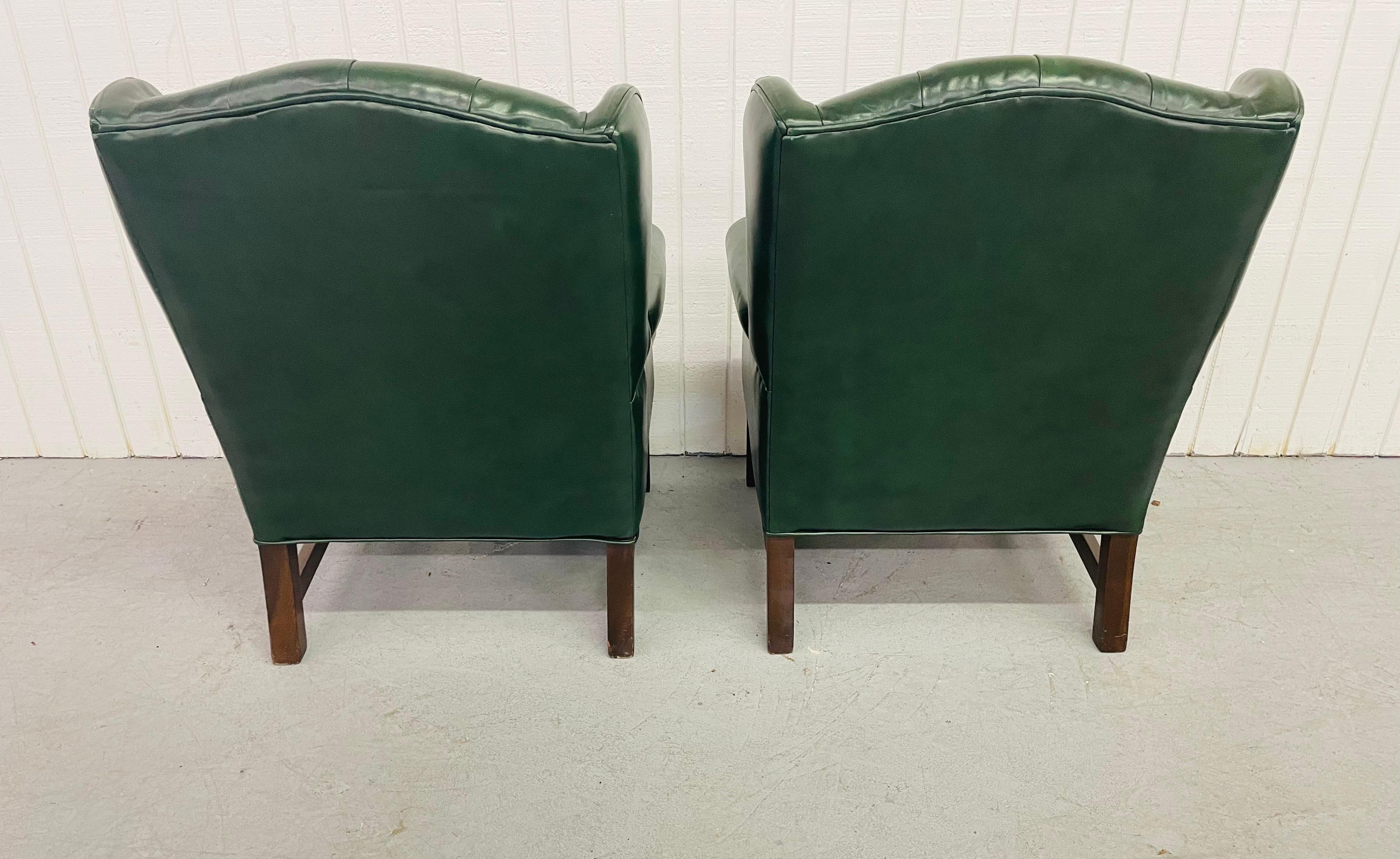 Late 20th Century Vintage Green Chesterfield Wingback Leather Arm Chairs