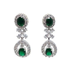 Vintage Green & Clear Crystal Drop Earrings