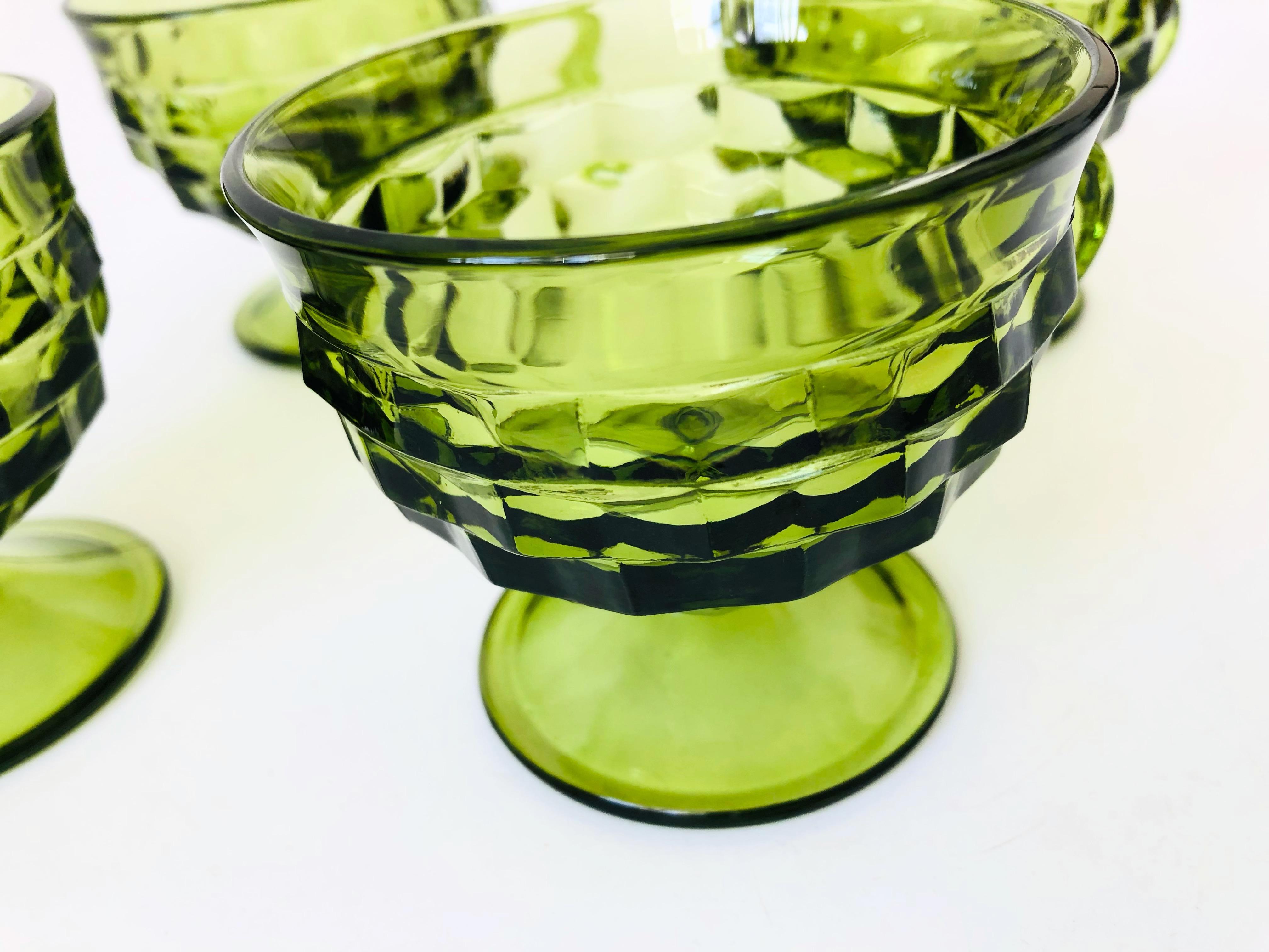 Mid-Century Modern Vintage Green Coupe Glasses, Set of 4