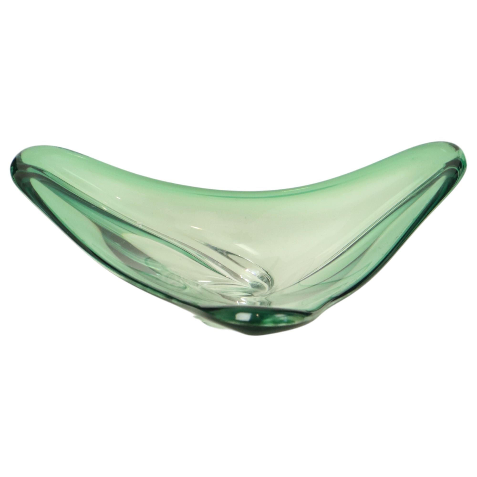 Belgian Vintage Green Crystal Bowl Val Saint Lambert 1960s For Sale