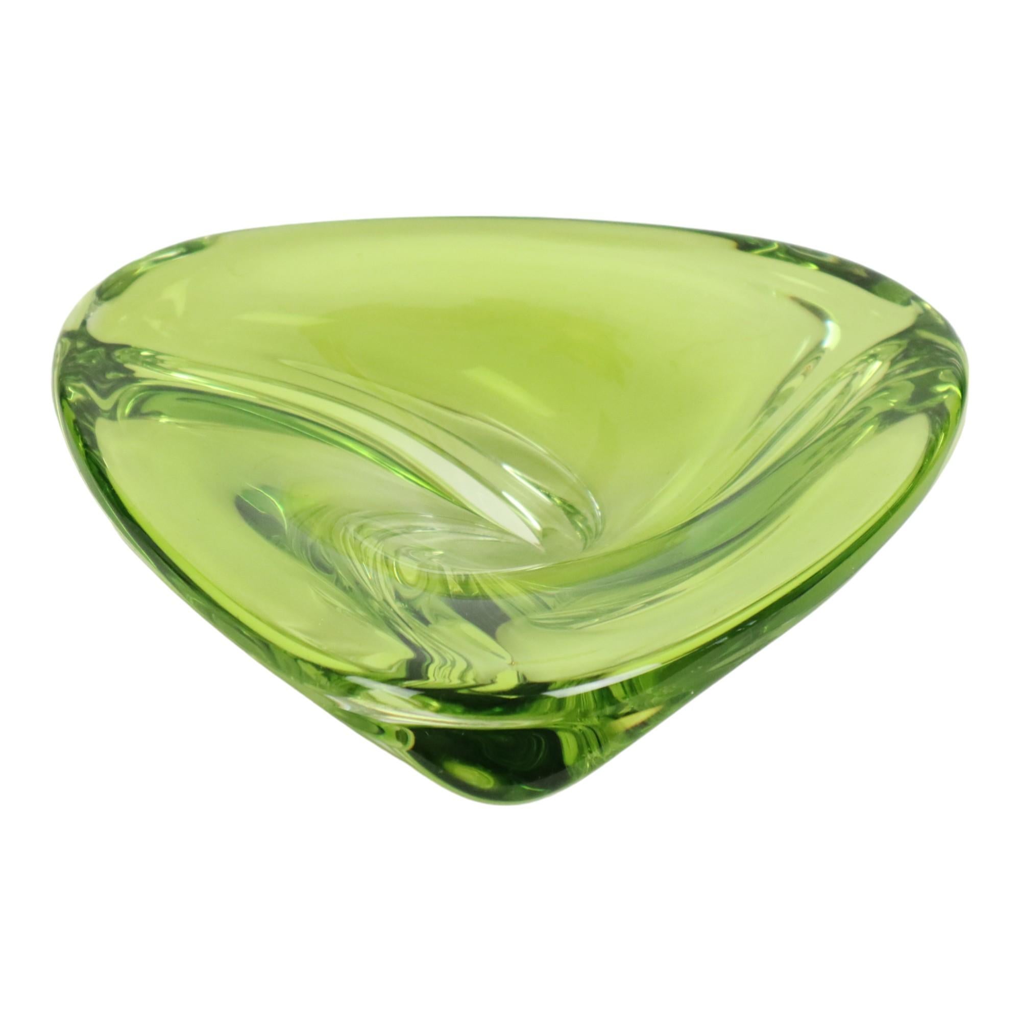 Cuenco vintage de cristal verde Val Saint Lambert Años 60