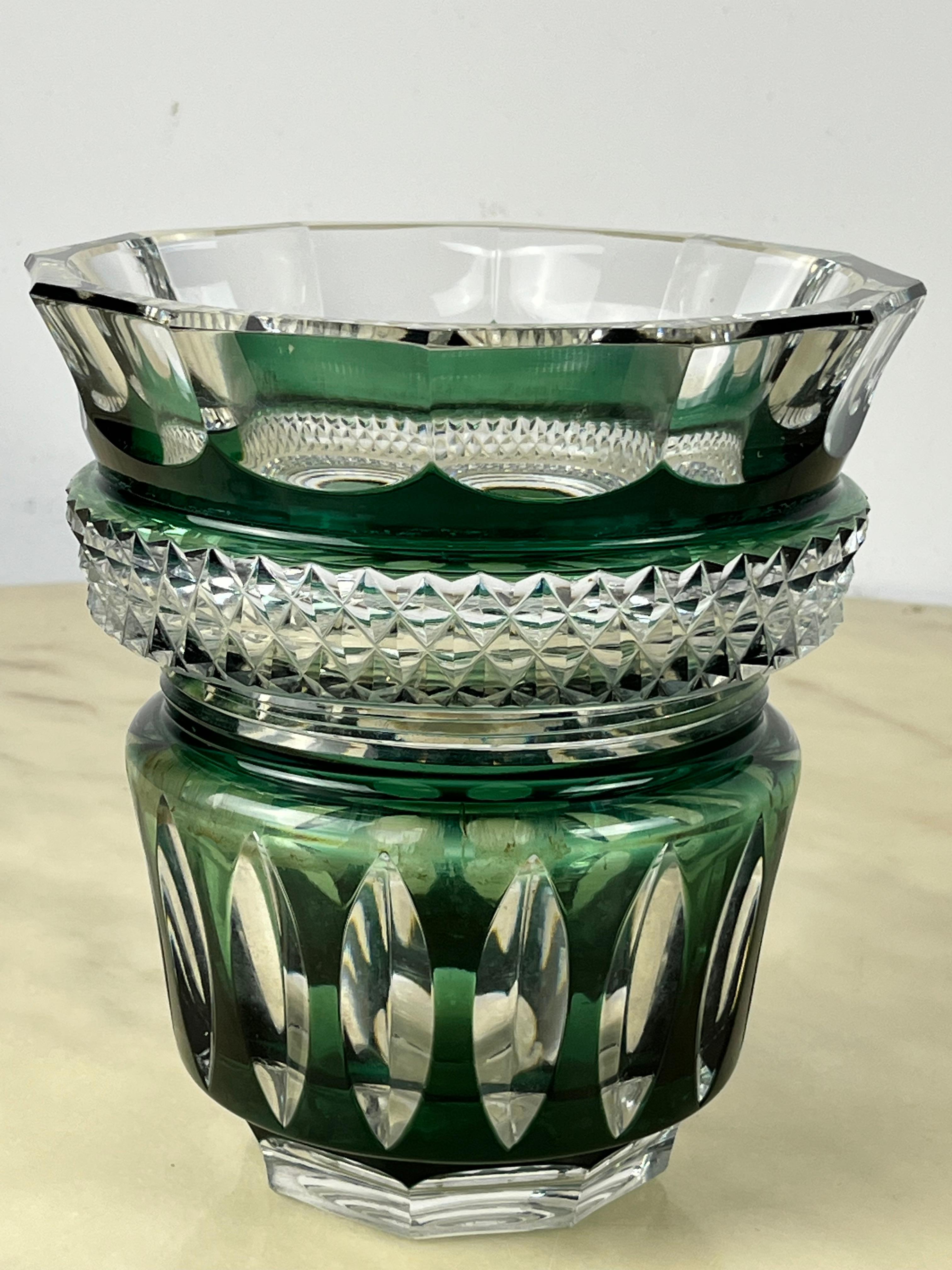 Late 20th Century Vintage Green Crystal Centrepiece, Italy, 1980s For Sale