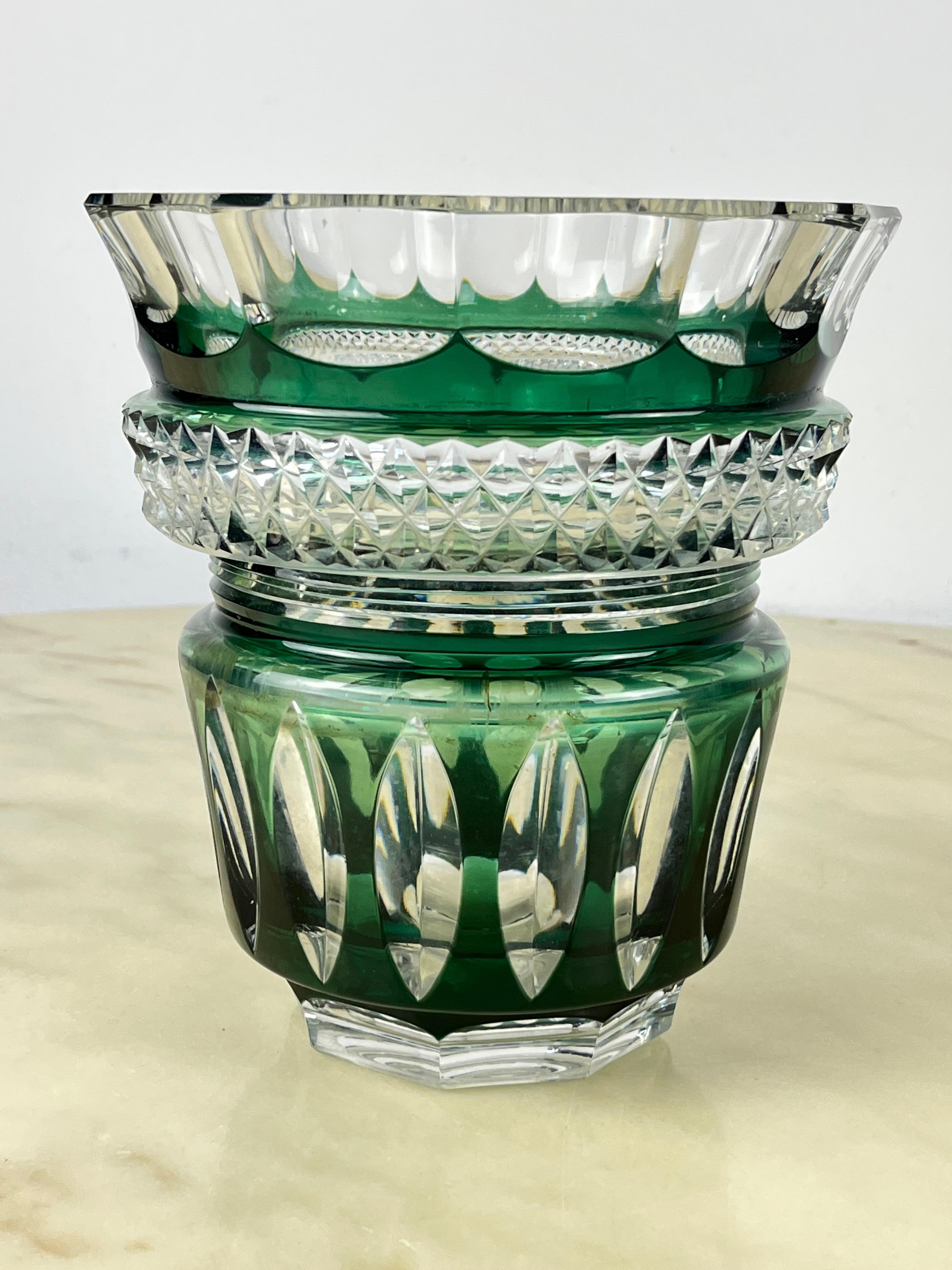 Cristal Centre de table vintage en cristal vert, Italie, années 1980 en vente