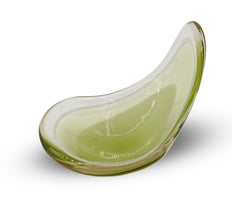 Vintage Green Crystal Coquille Bowl, by Paul Kedelv for Flygsfors, 1950s