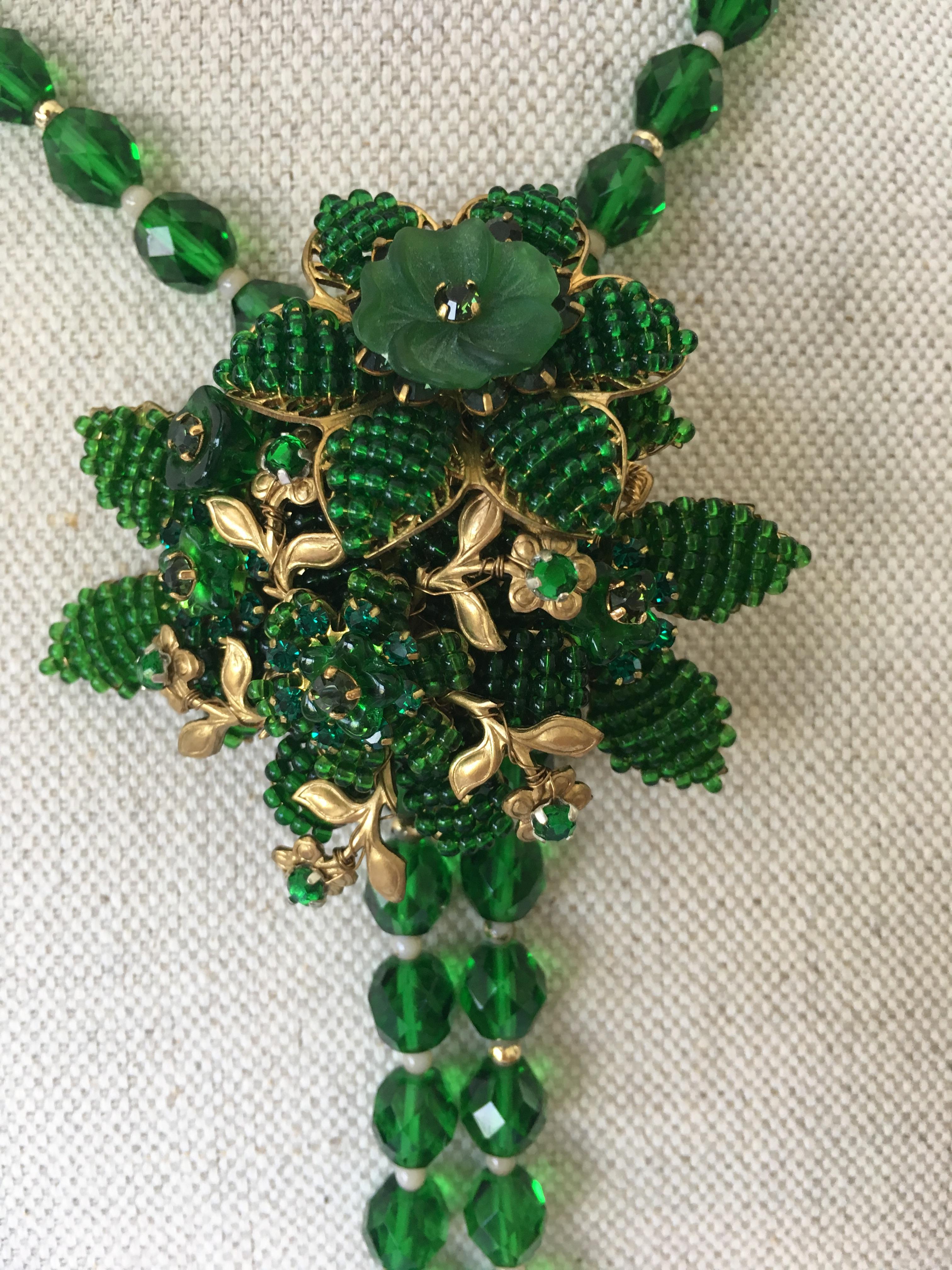 Vintage green crystal necklace with pin attributed to Hagler
Pin Marked Stanley Hagler NYC

Lariat 40