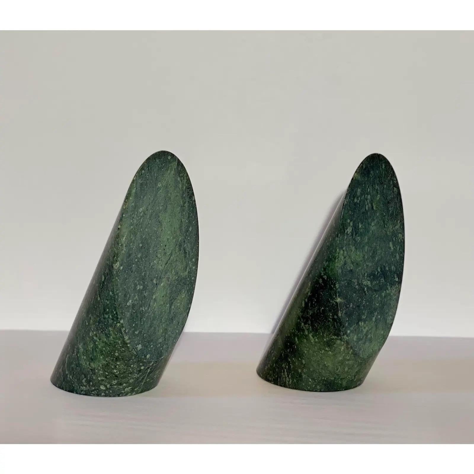 Mid-Century Modern Vintage Green Cylinder Marble Bookends, a Pair