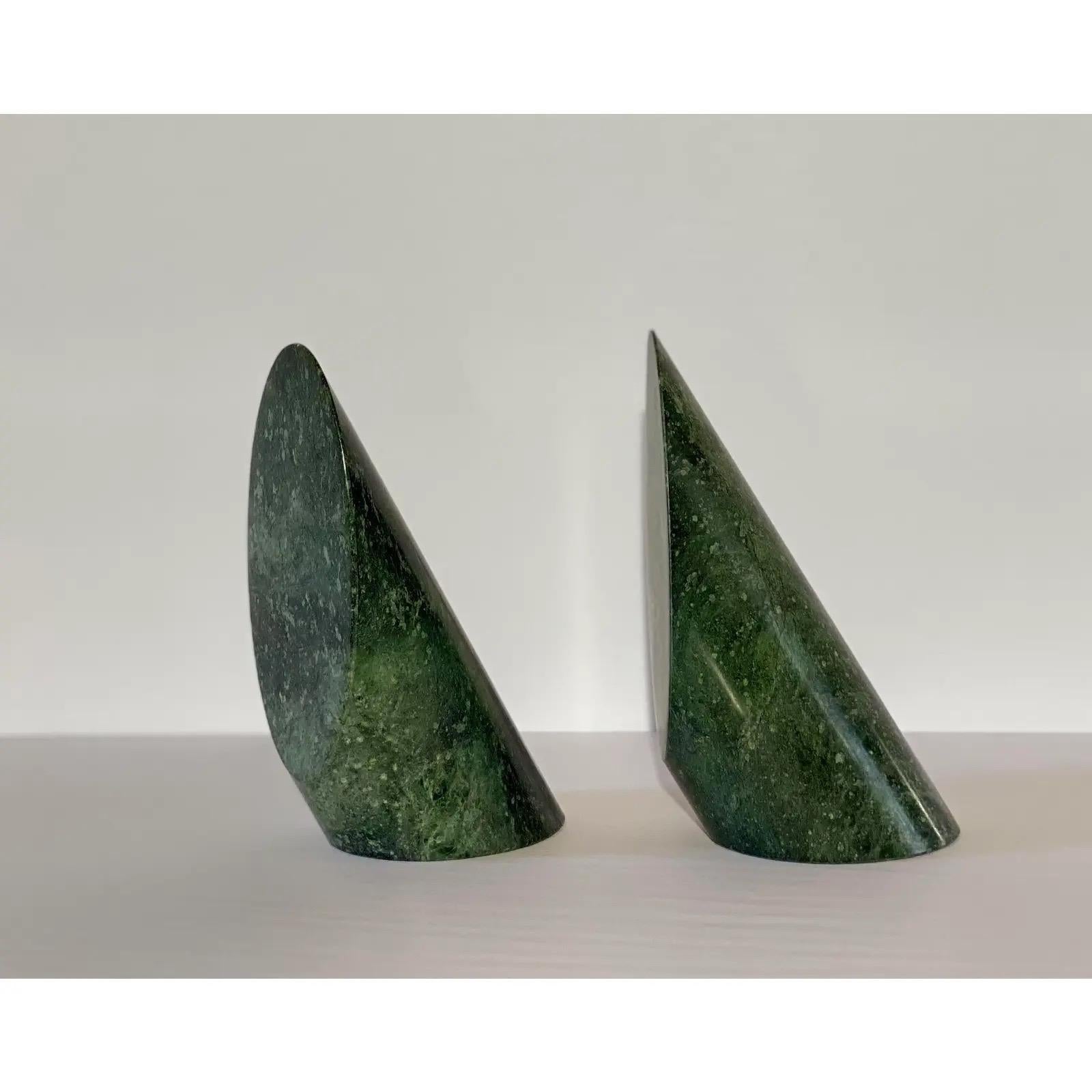 Unknown Vintage Green Cylinder Marble Bookends, a Pair