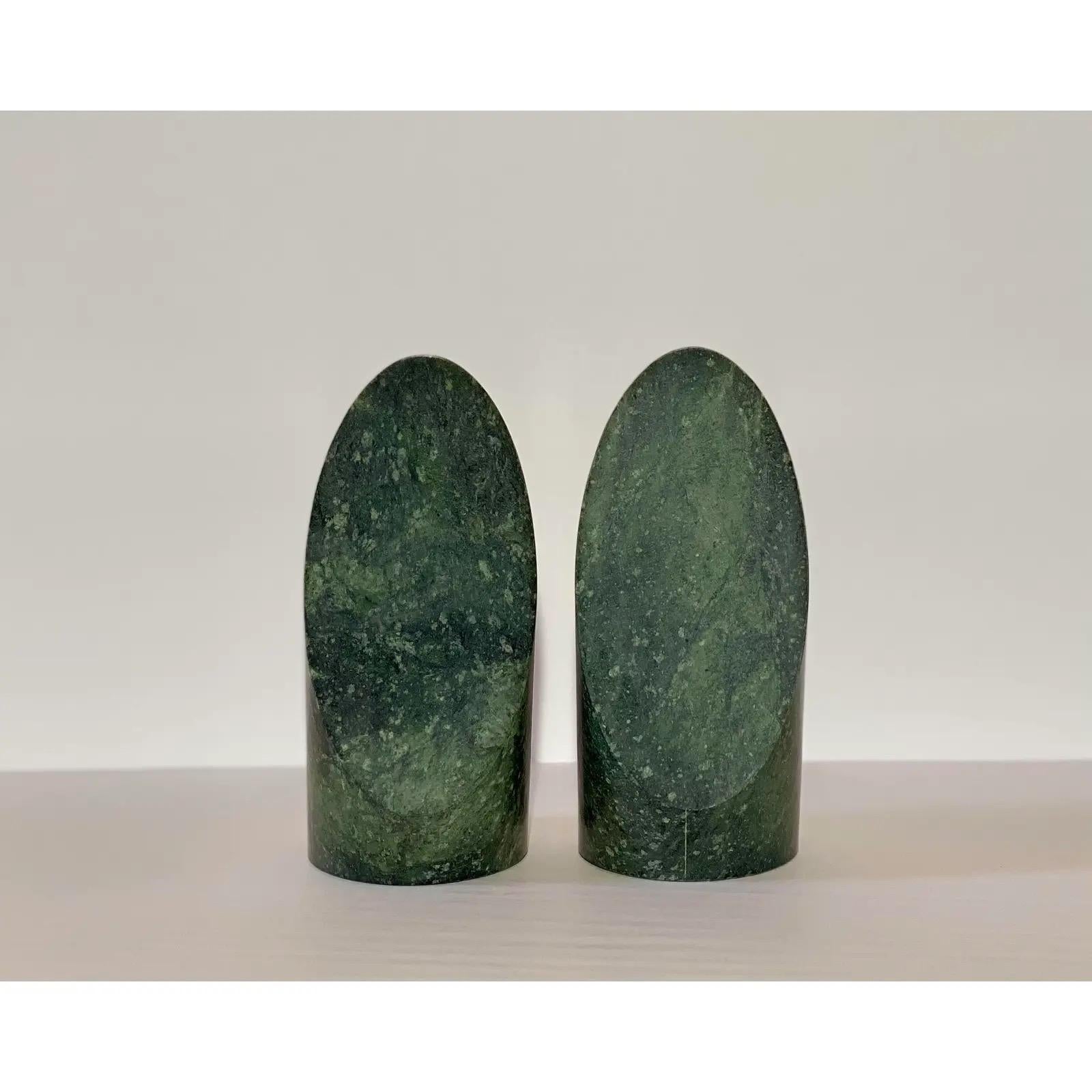Late 20th Century Vintage Green Cylinder Marble Bookends, a Pair