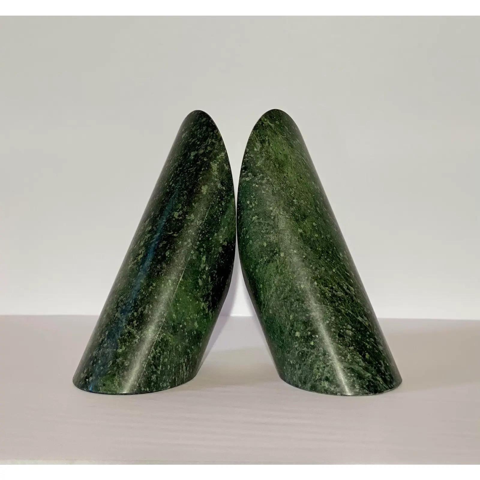 Vintage Green Cylinder Marble Bookends, a Pair 1
