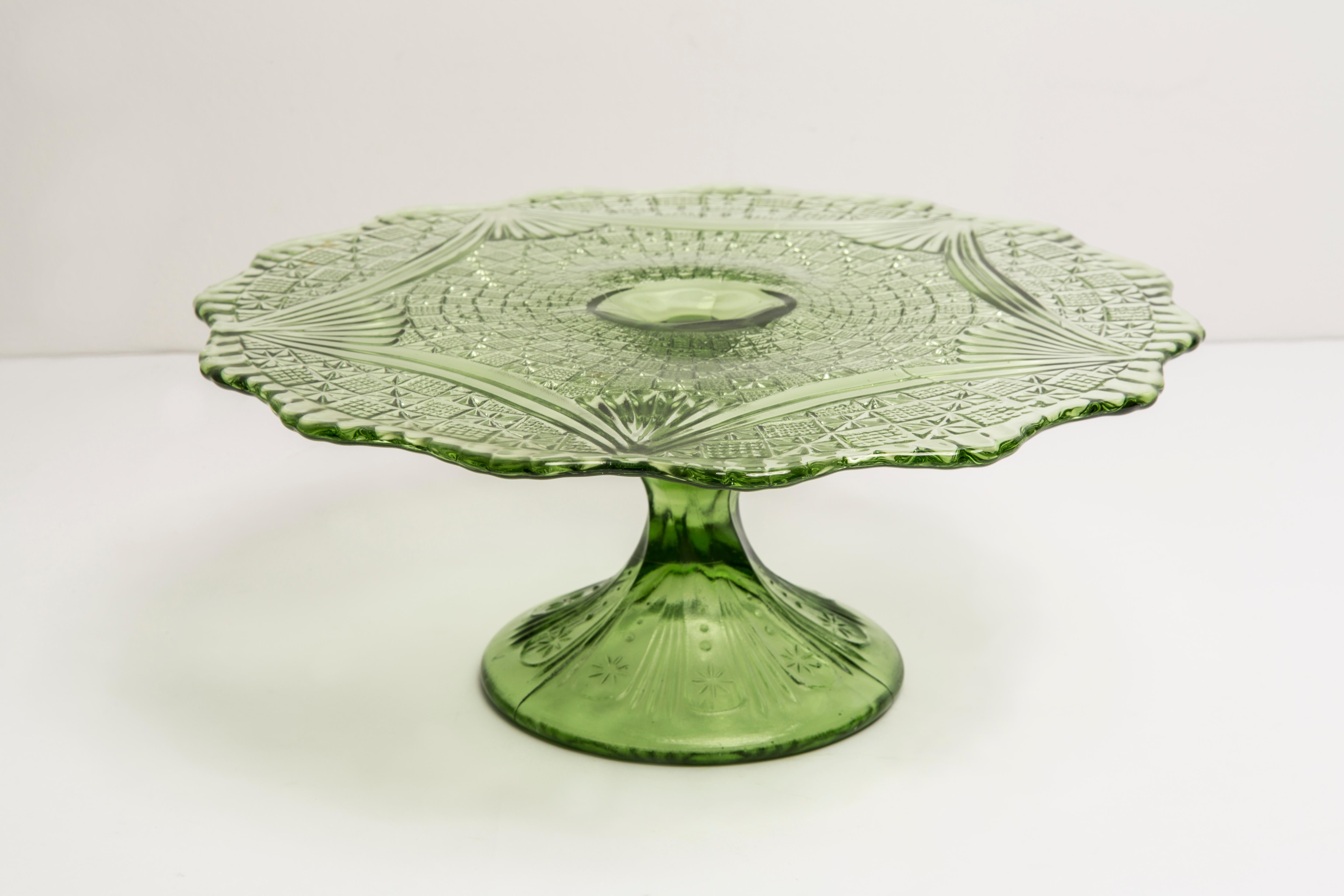 vintage green glass cake stand