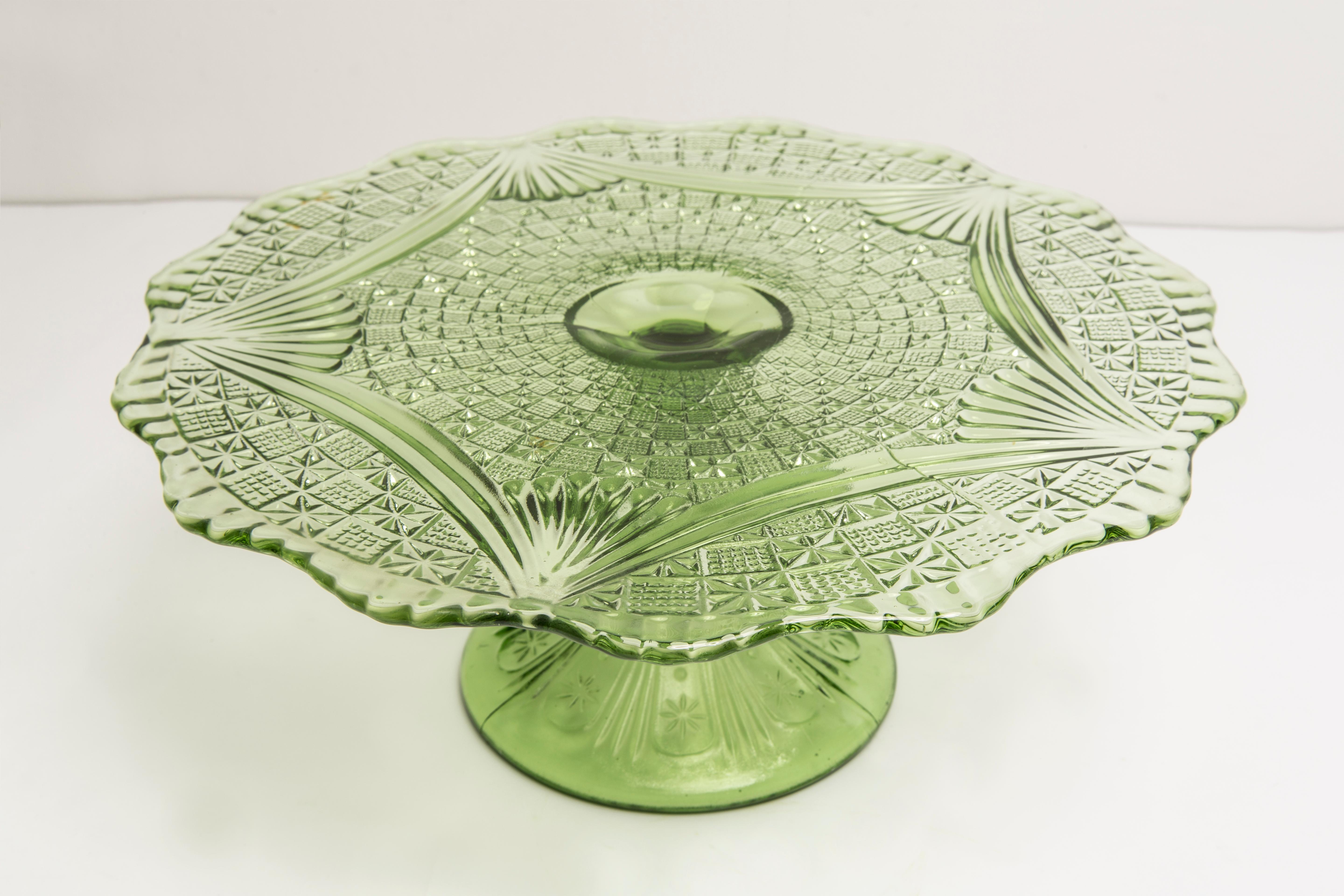 20th Century Vintage Green Decorative Glass Plate or Cake Stand, Italy, 1960s