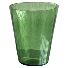 Vaso decorativo verde d'epoca in vetro soffiato, Made in Italy, Vetrerie di Empoli