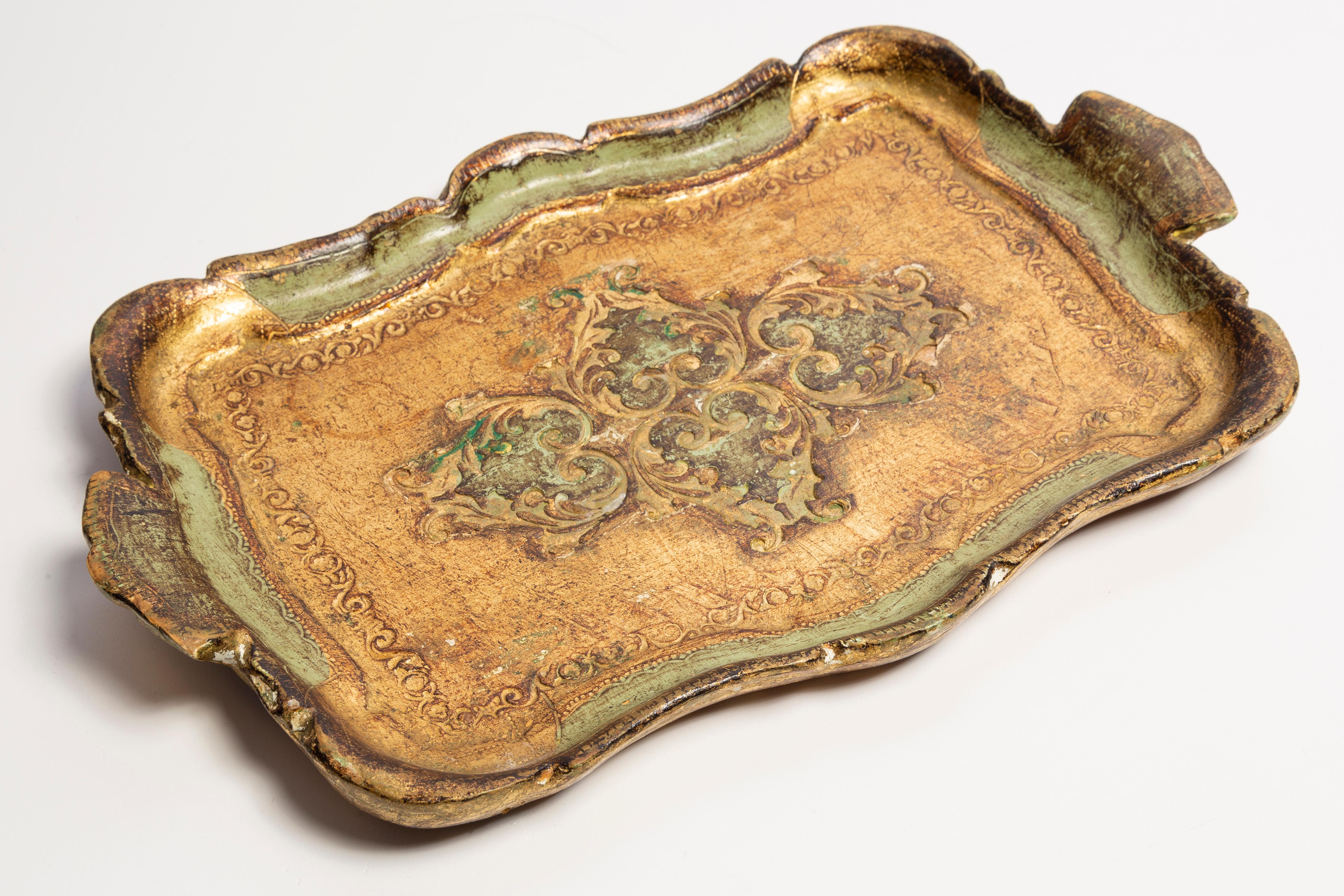 Mid-Century Modern Vintage Green Decorative Wood Plate, Italy, 1960s