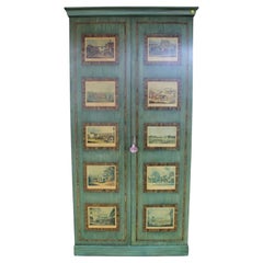 Armario decorativo vintage verde con escenas de Currier & Ives