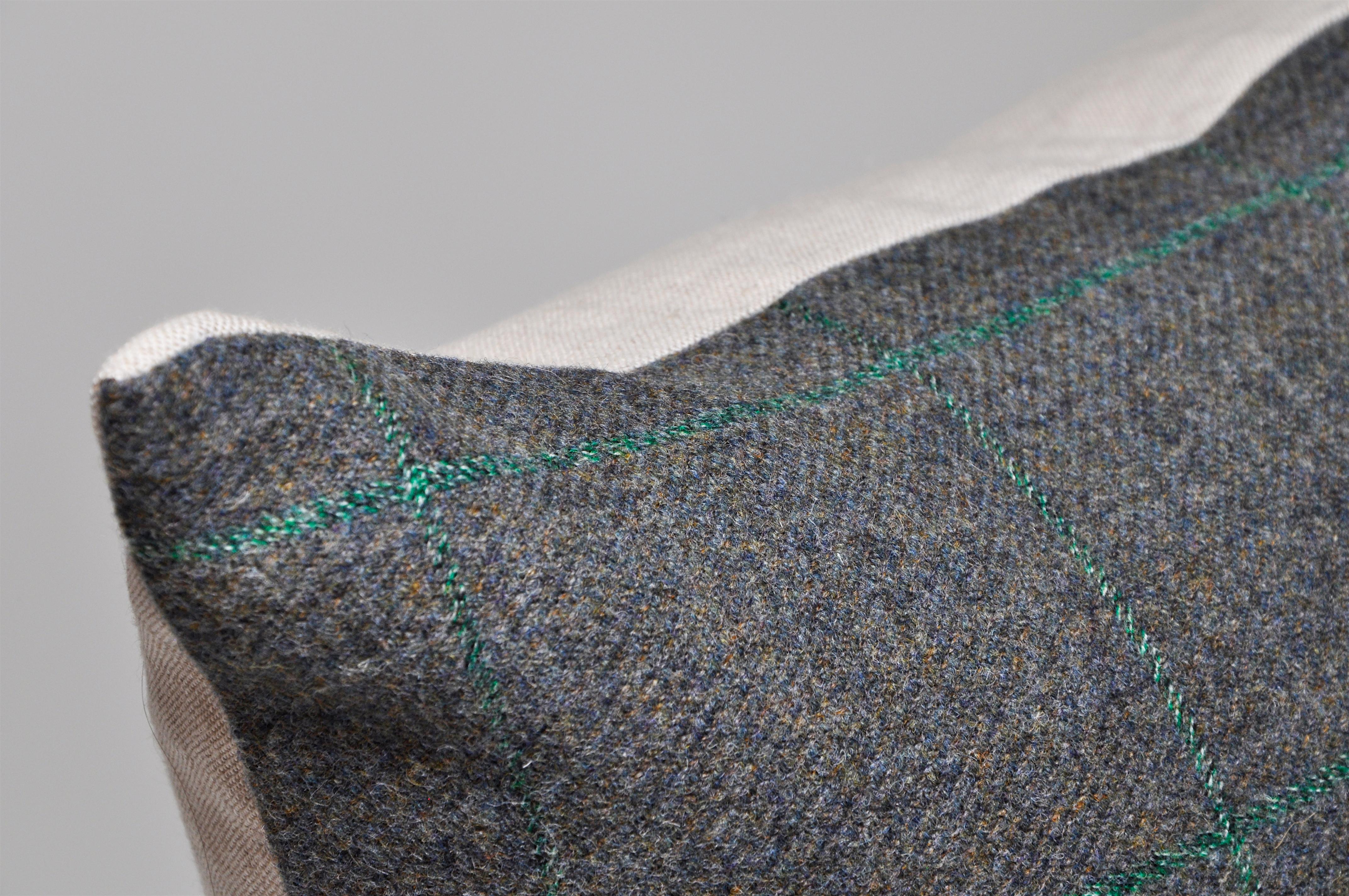 Northern Irish Vintage Green Donegal Plaid Tweed Irish Wool with Irish Linen Cushion Pillow