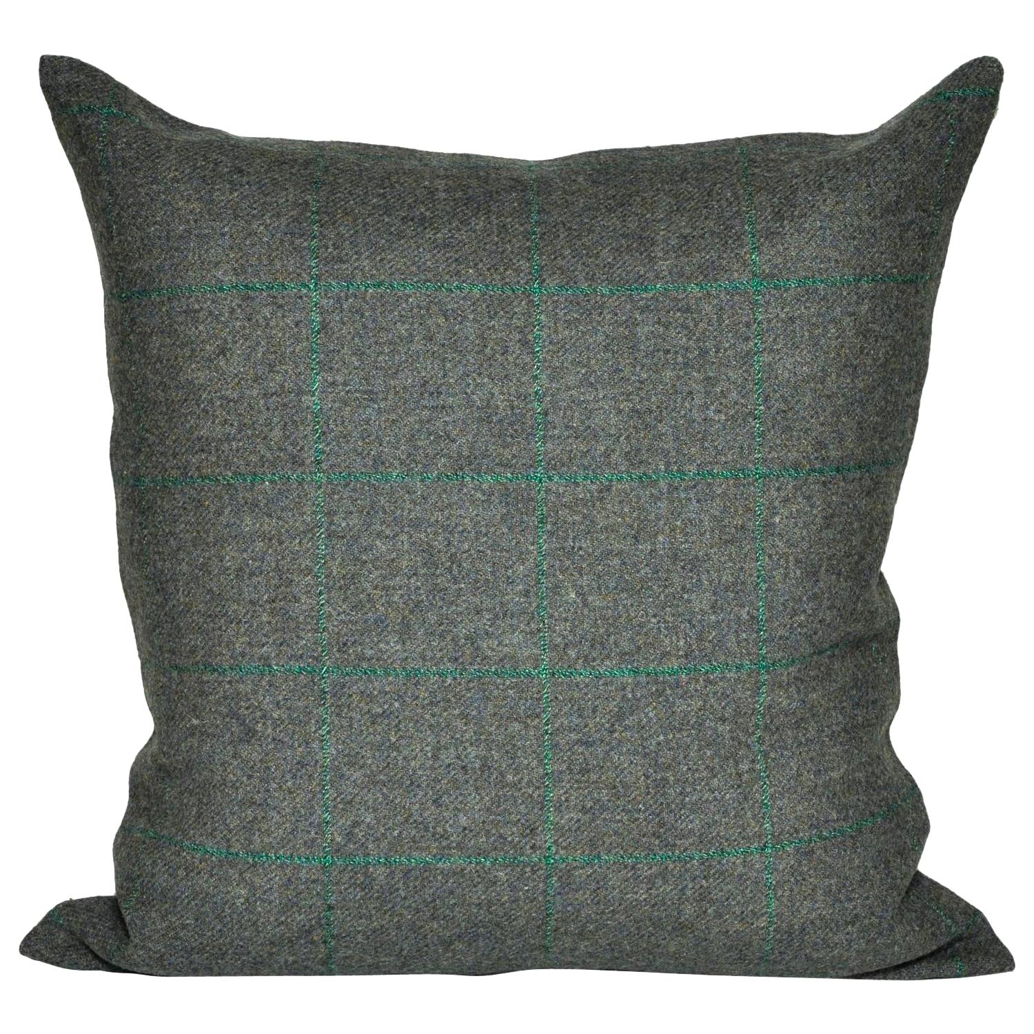 Vintage Green Donegal Plaid Tweed Irish Wool with Irish Linen Cushion Pillow