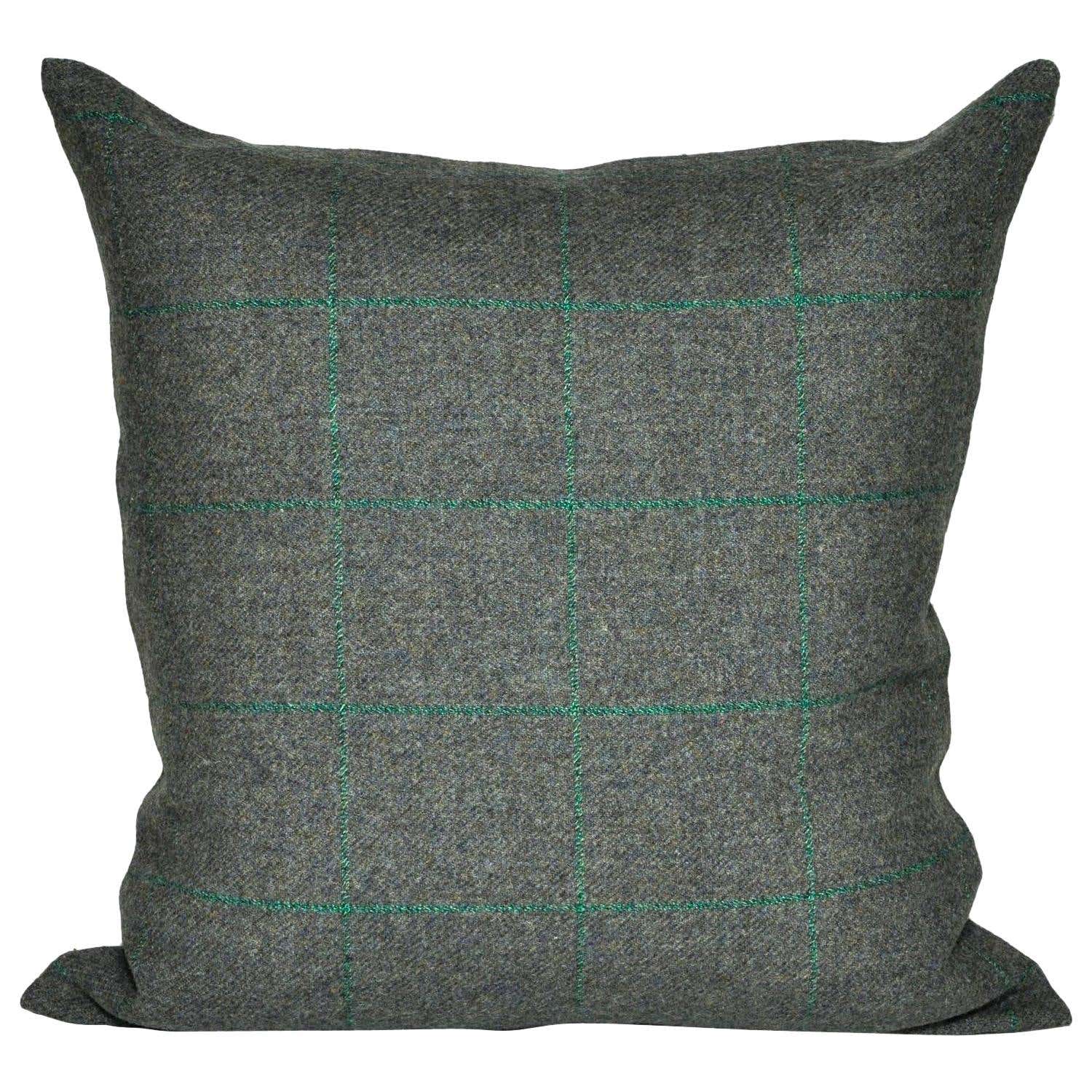 Vintage Green Donegal Plaid Tweed Irish Wool With Irish Linen Cushion Vintage Green Donegal Plaid Tweed Irish Wool With Irish Linen Cushion