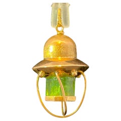 Vintage Green Emerald 18k Rose Gold hanging Lantern Charm Pendant