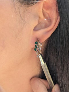 Vintage Green Emerald Diamond Floral Leaf Earrings 10k Rose Gold