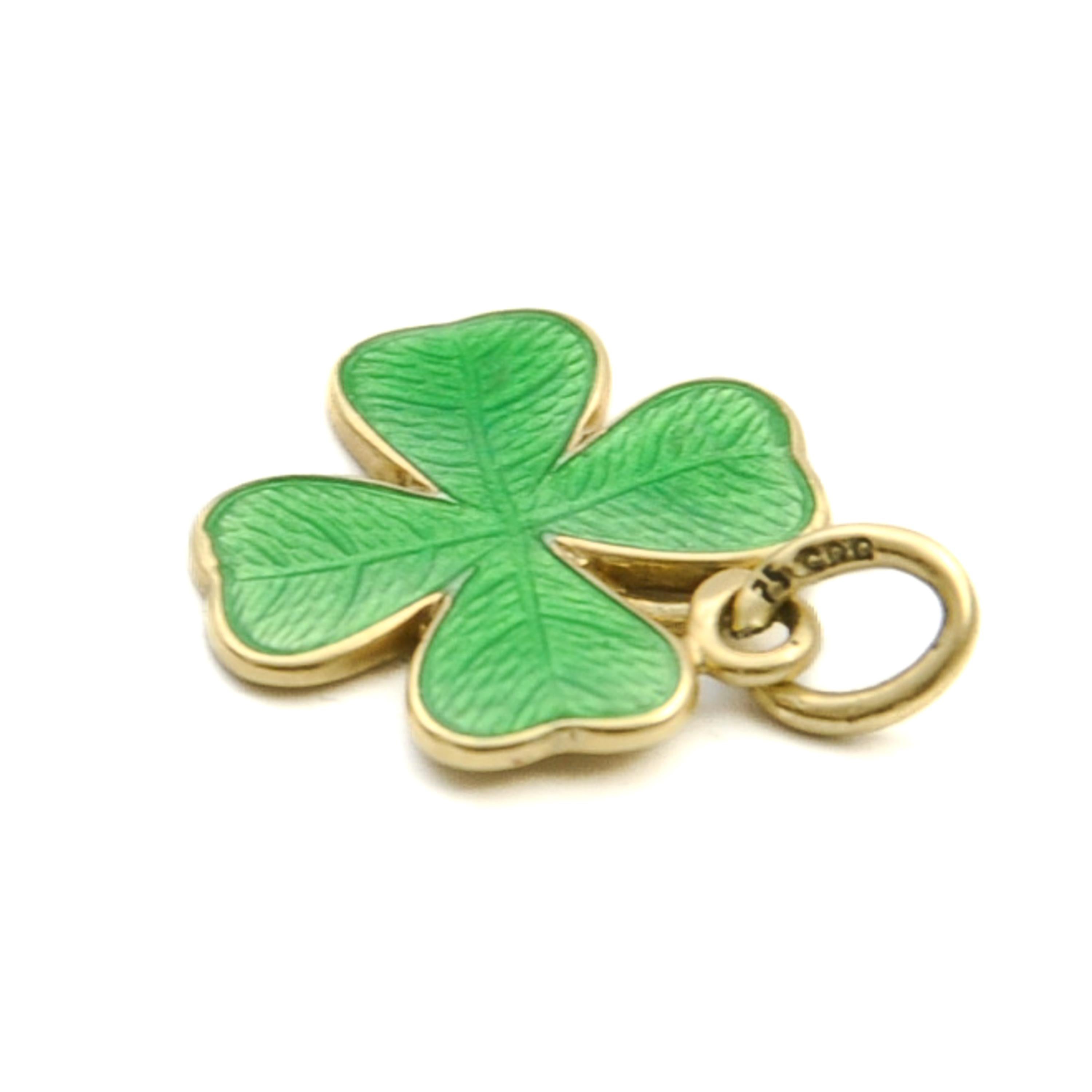 Vintage Green Enamel and Gold Clover Leaf Charms In Good Condition For Sale In Rotterdam, NL