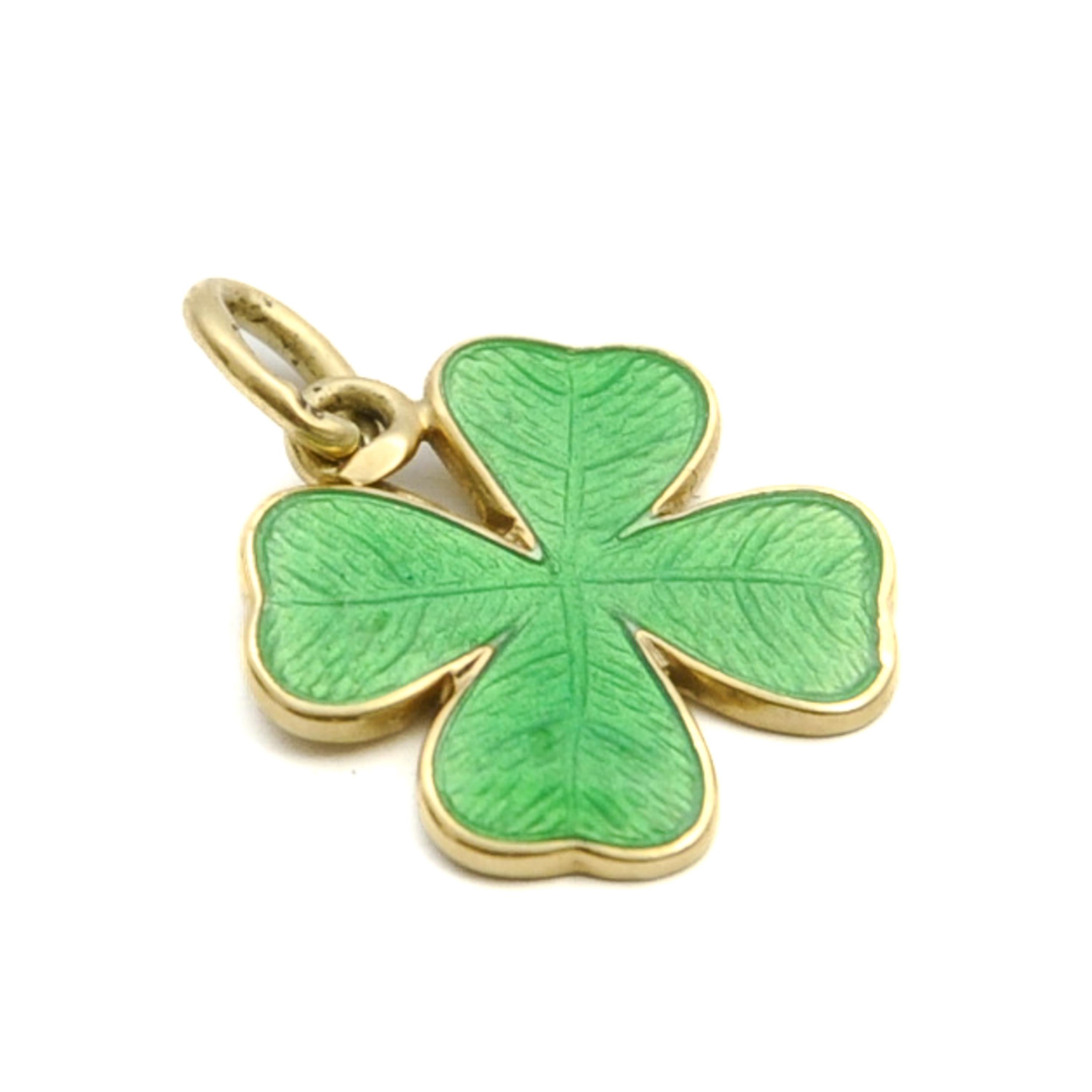 Women's or Men's Vintage Green Enamel and Gold Clover Leaf Charms For Sale