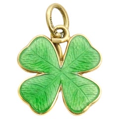 Retro Green Enamel and Gold Clover Leaf Charms