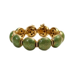 Vintage Green Enamel and Gold with Diamante Bracelet Circa 1980s