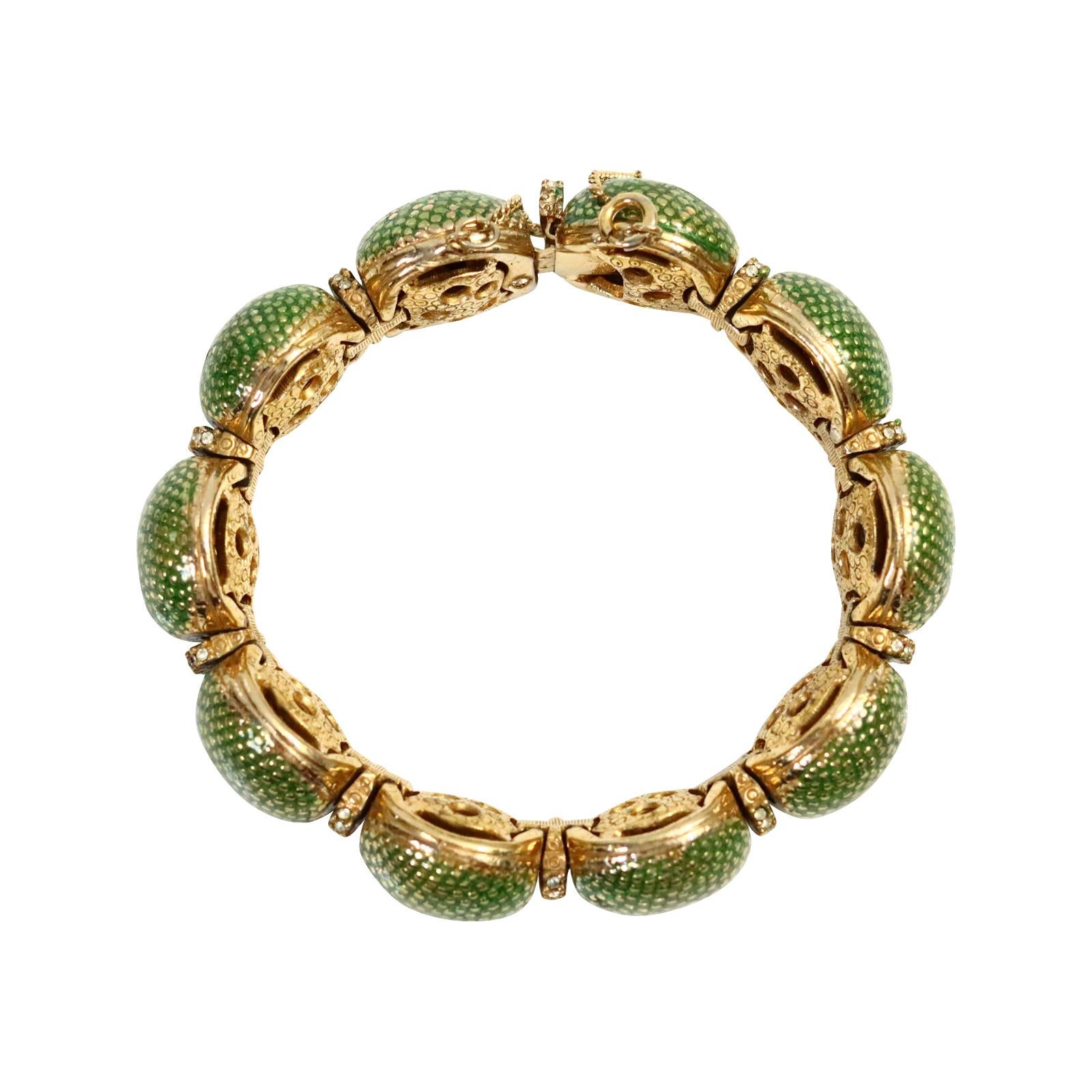 Armband aus grüner Emaille und Gold mit Diamanten, ca. 1980er Jahre (Moderne) im Angebot