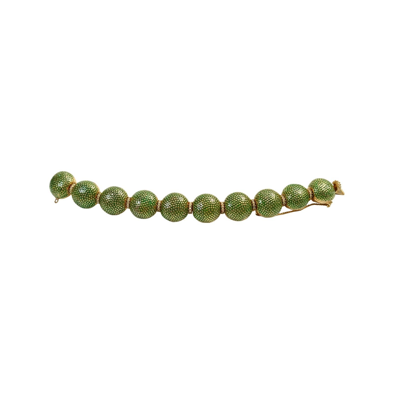 Armband aus grüner Emaille und Gold mit Diamanten, ca. 1980er Jahre im Angebot 2