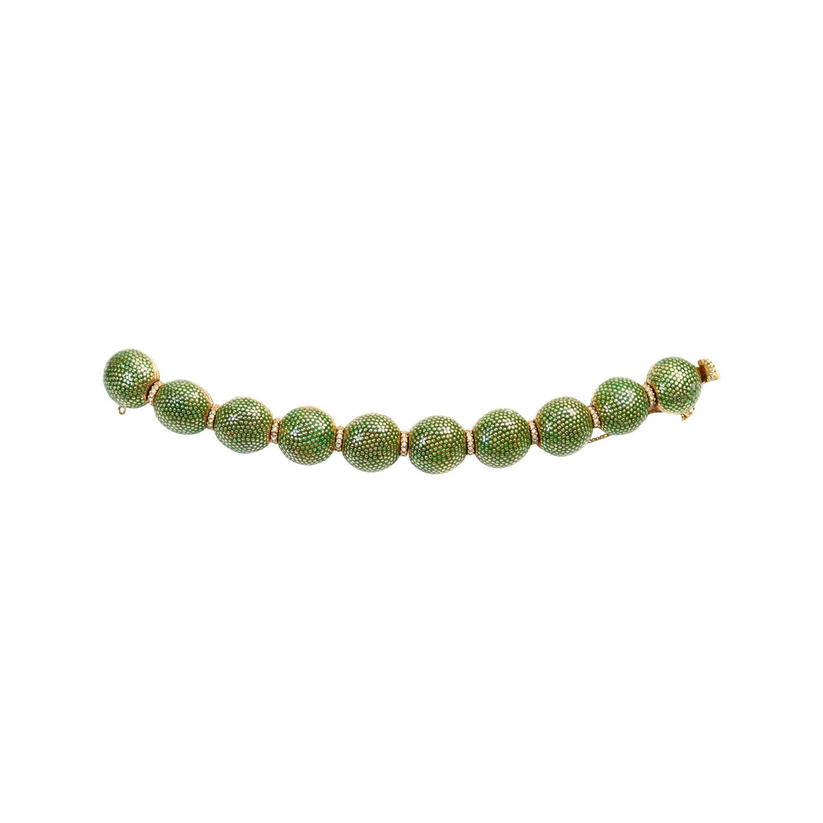 Armband aus grüner Emaille und Gold mit Diamanten, ca. 1980er Jahre im Angebot 3