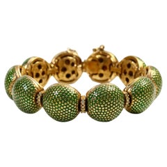 Vintage Green Enamel and Gold with Diamante Bracelet Circa 1980s