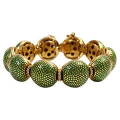 Armband aus grüner Emaille und Gold mit Diamanten, ca. 1980er Jahre