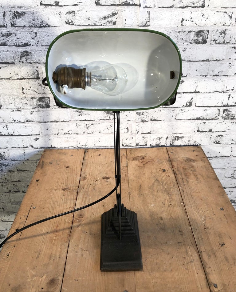 Vintage Green Enamel Bank Lamp, 1930s at 1stDibs