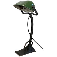 Antique Green Enamel Bank Lamp, 1930s