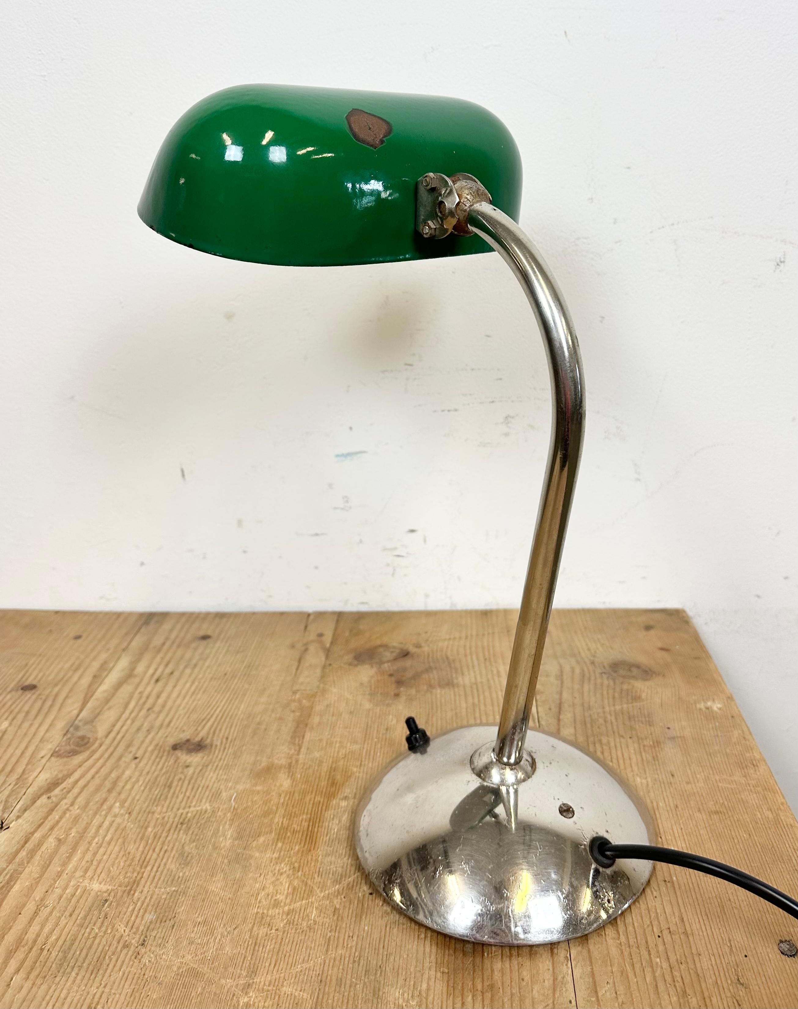 Czech Vintage Green Enamel Bank Lamp, 1950s For Sale