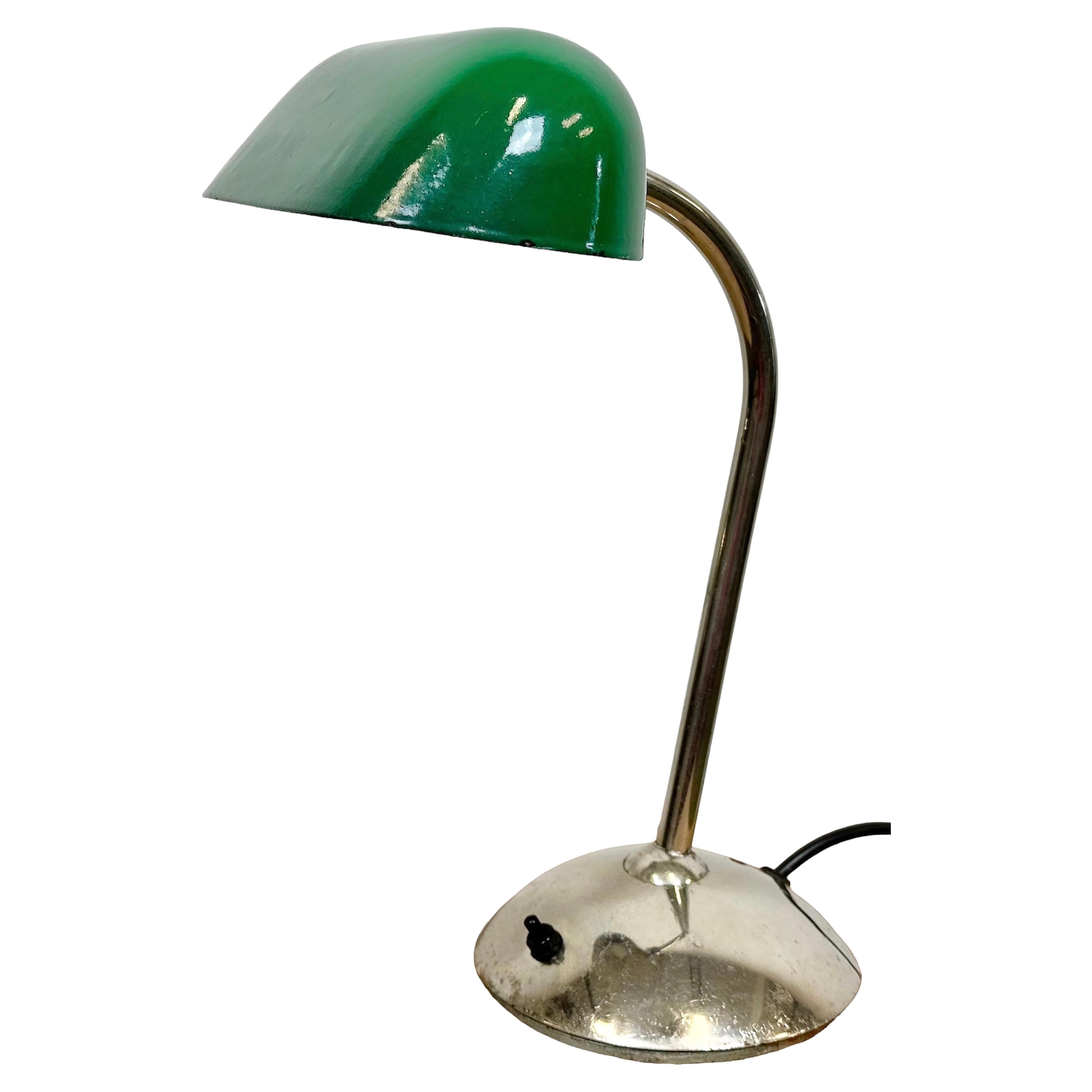 Vintage Green Enamel Bank Lamp, 1950s For Sale