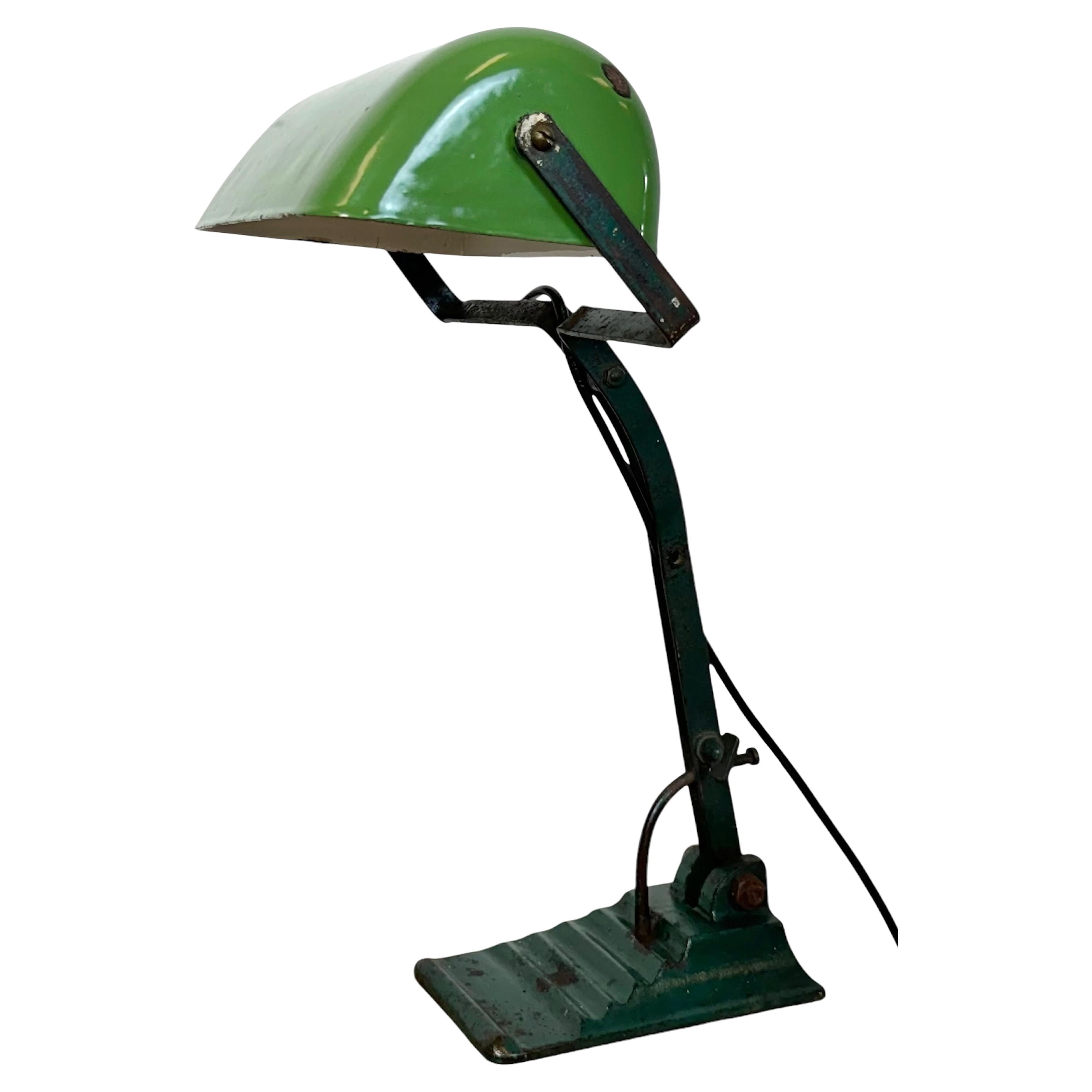 Lampada da banco vintage in smalto verde, anni '50