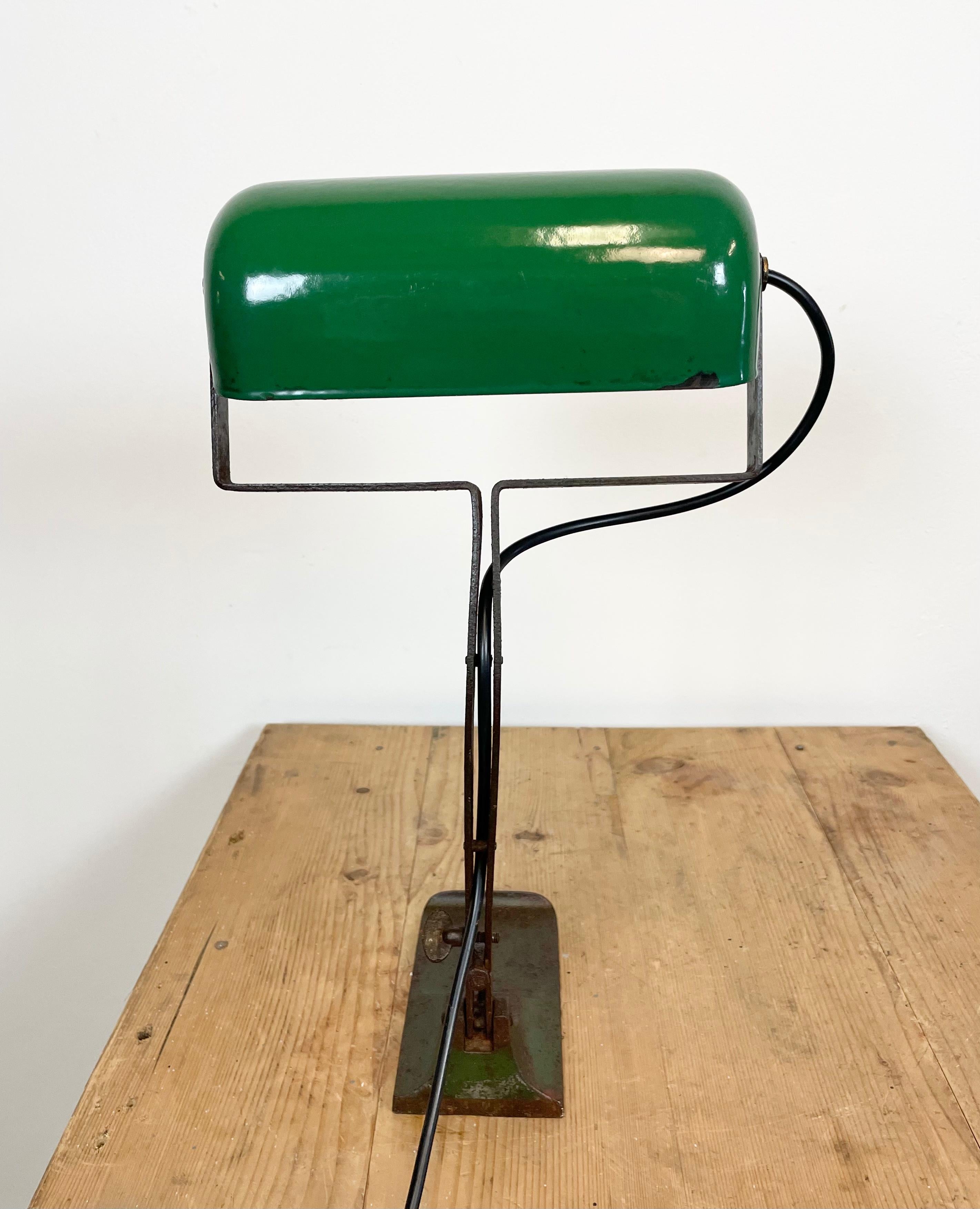 Iron Vintage Green Enamel Bank Lamp from Astral, 1930s For Sale