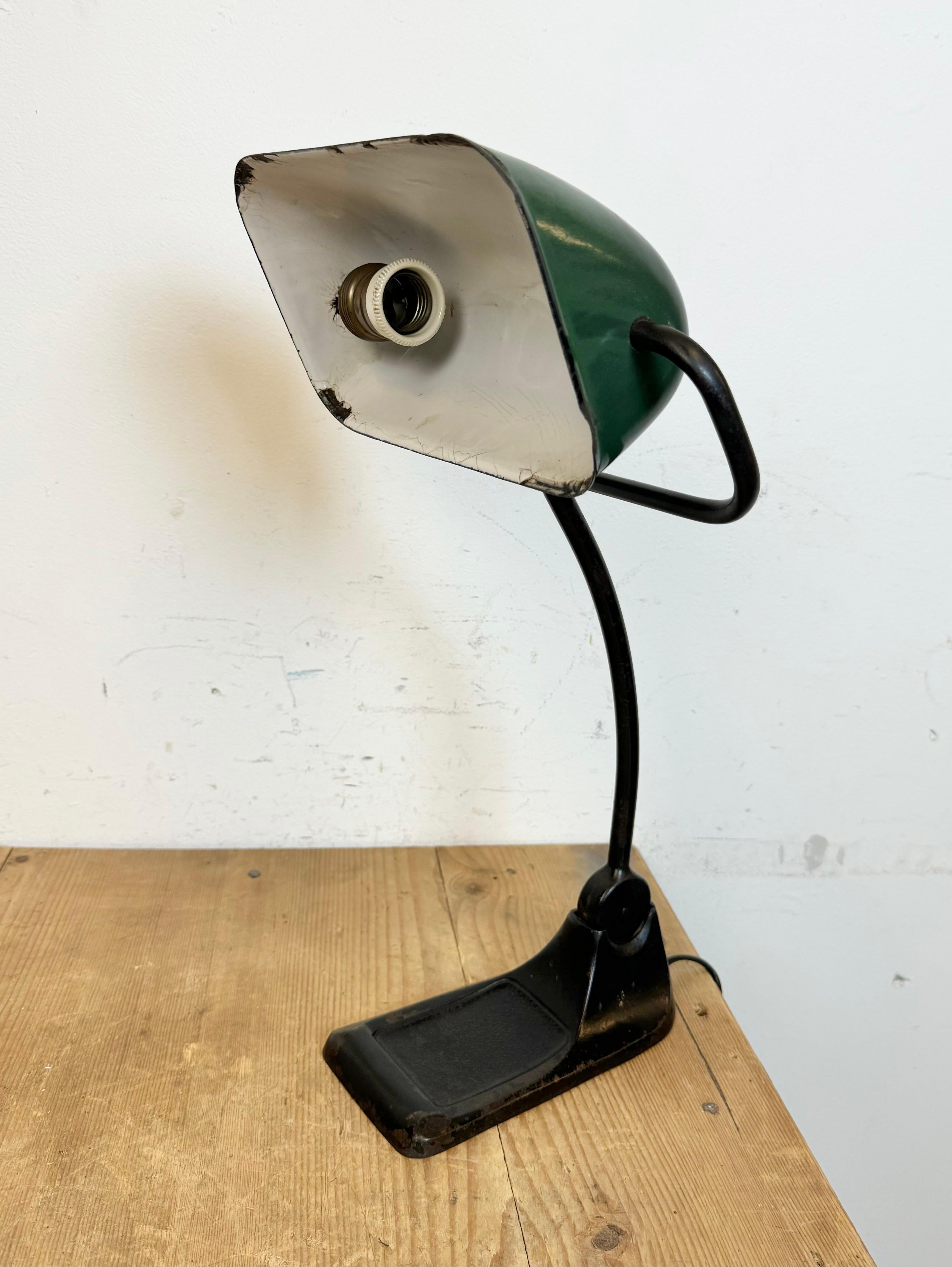 German Vintage Green Enamel Bank Lamp from BUR, 1930s For Sale