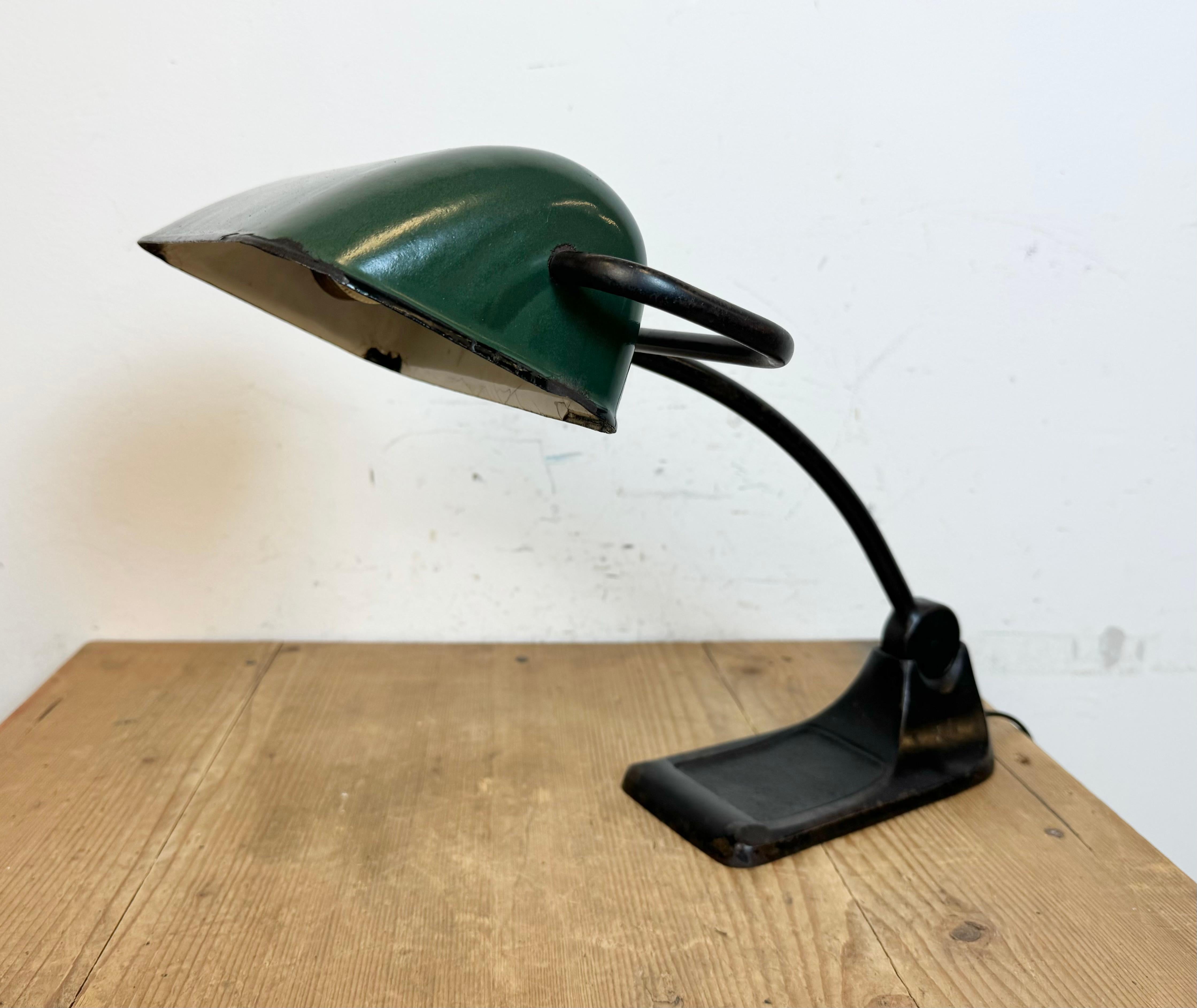 Cast Vintage Green Enamel Bank Lamp from BUR, 1930s For Sale