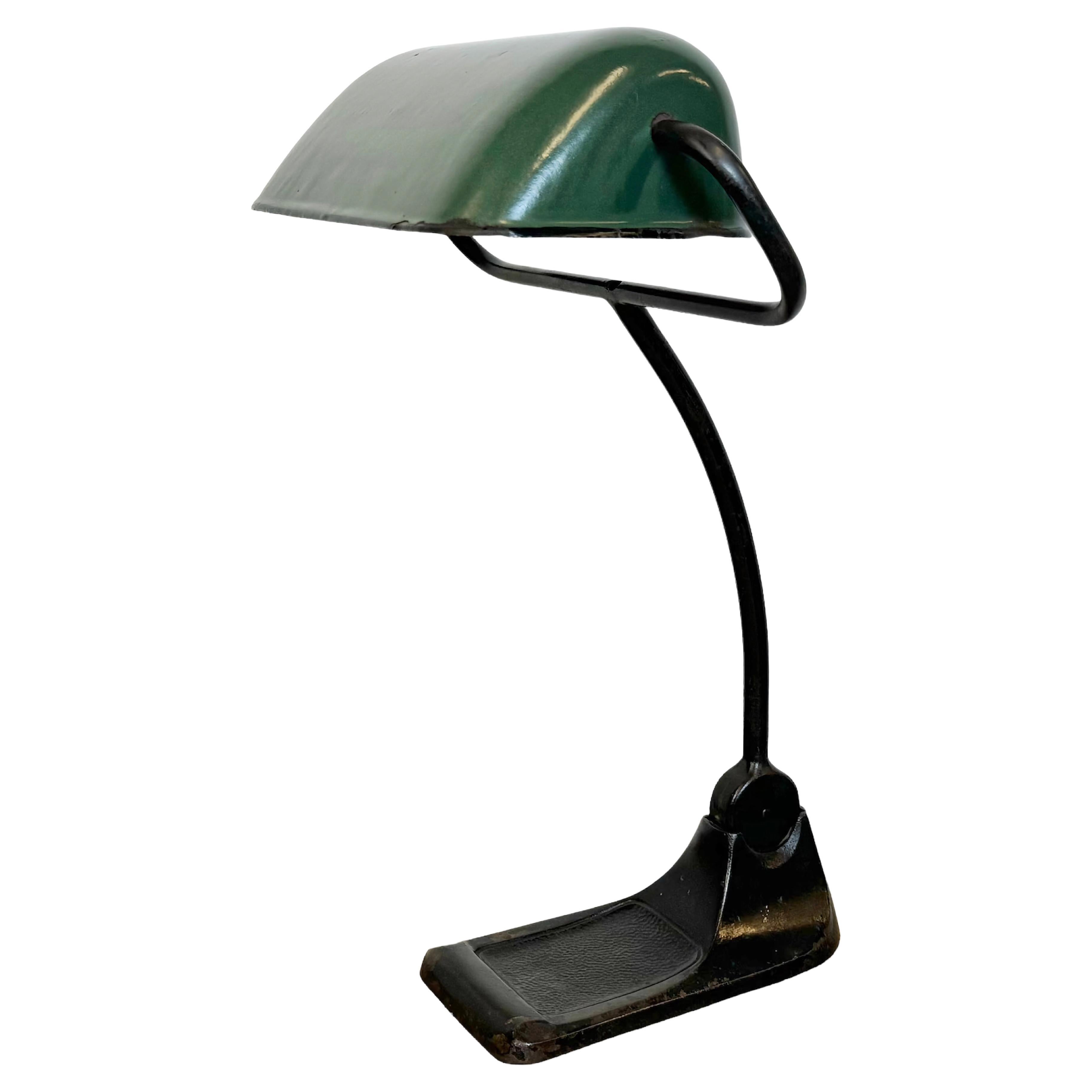 Vintage Green Enamel Bank Lamp from BUR, 1930s For Sale