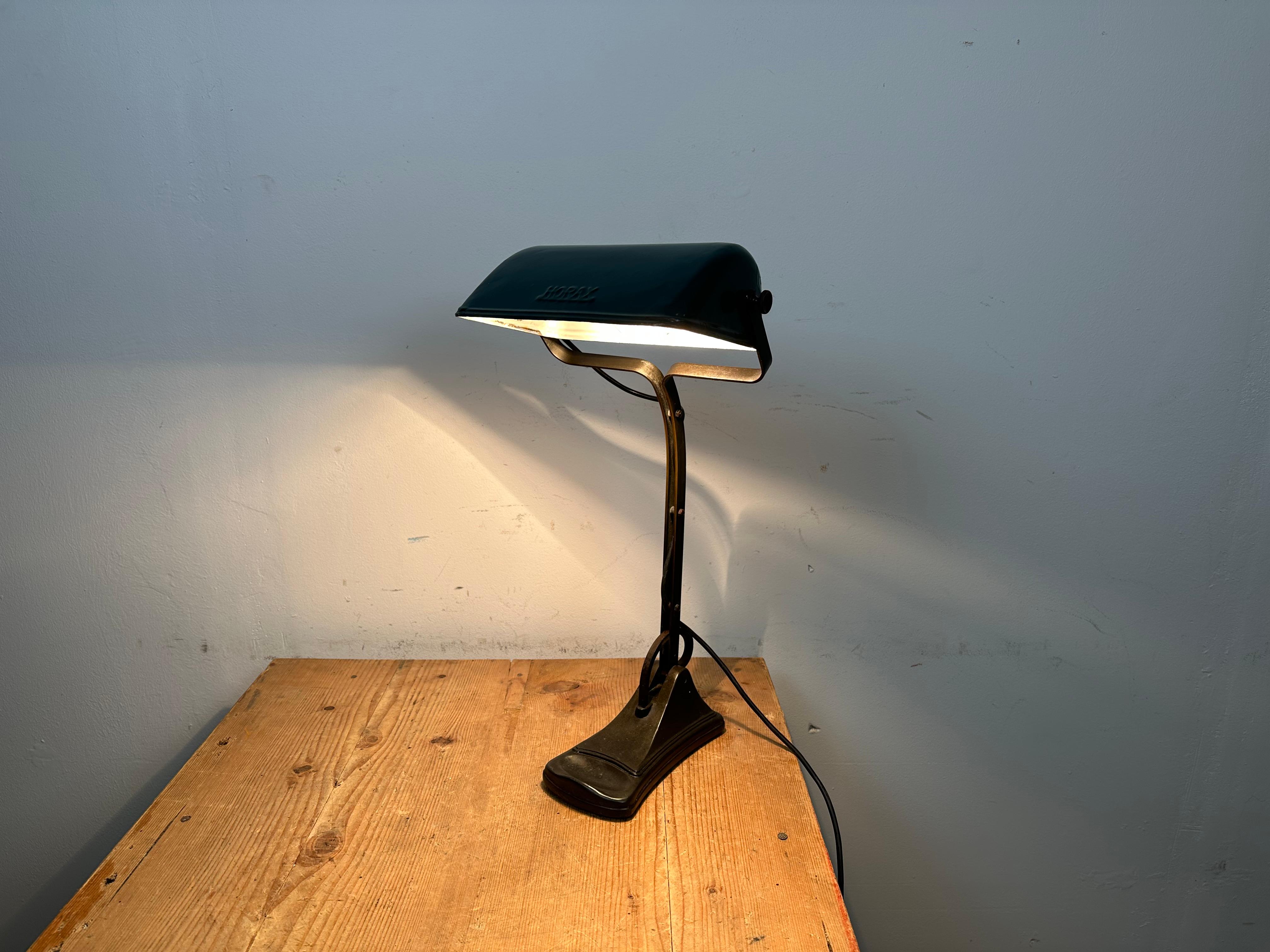 Vintage Green Enamel Bank Lamp from Horax, 1930s 11