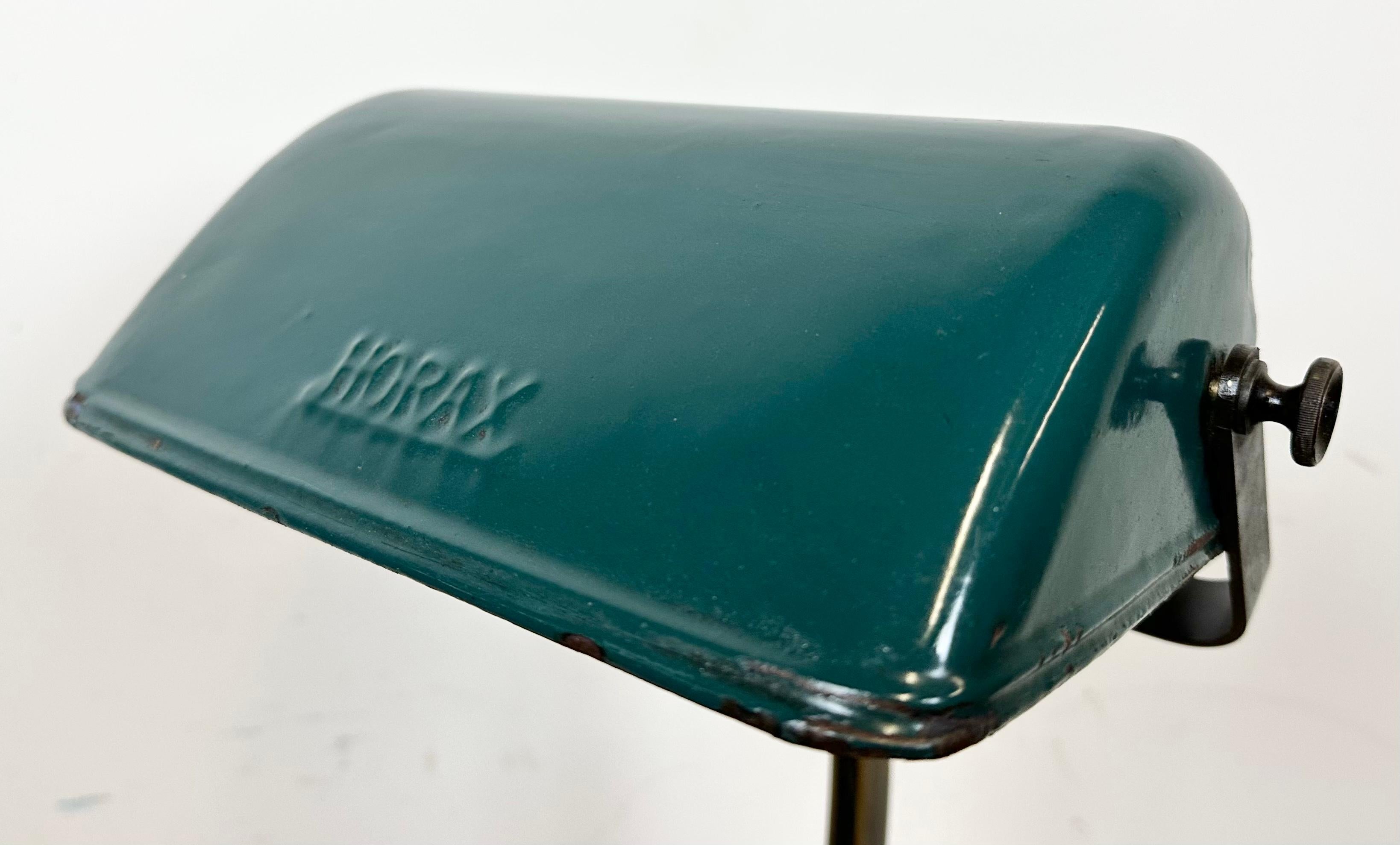 German Vintage Green Enamel Bank Lamp from Horax, 1930s