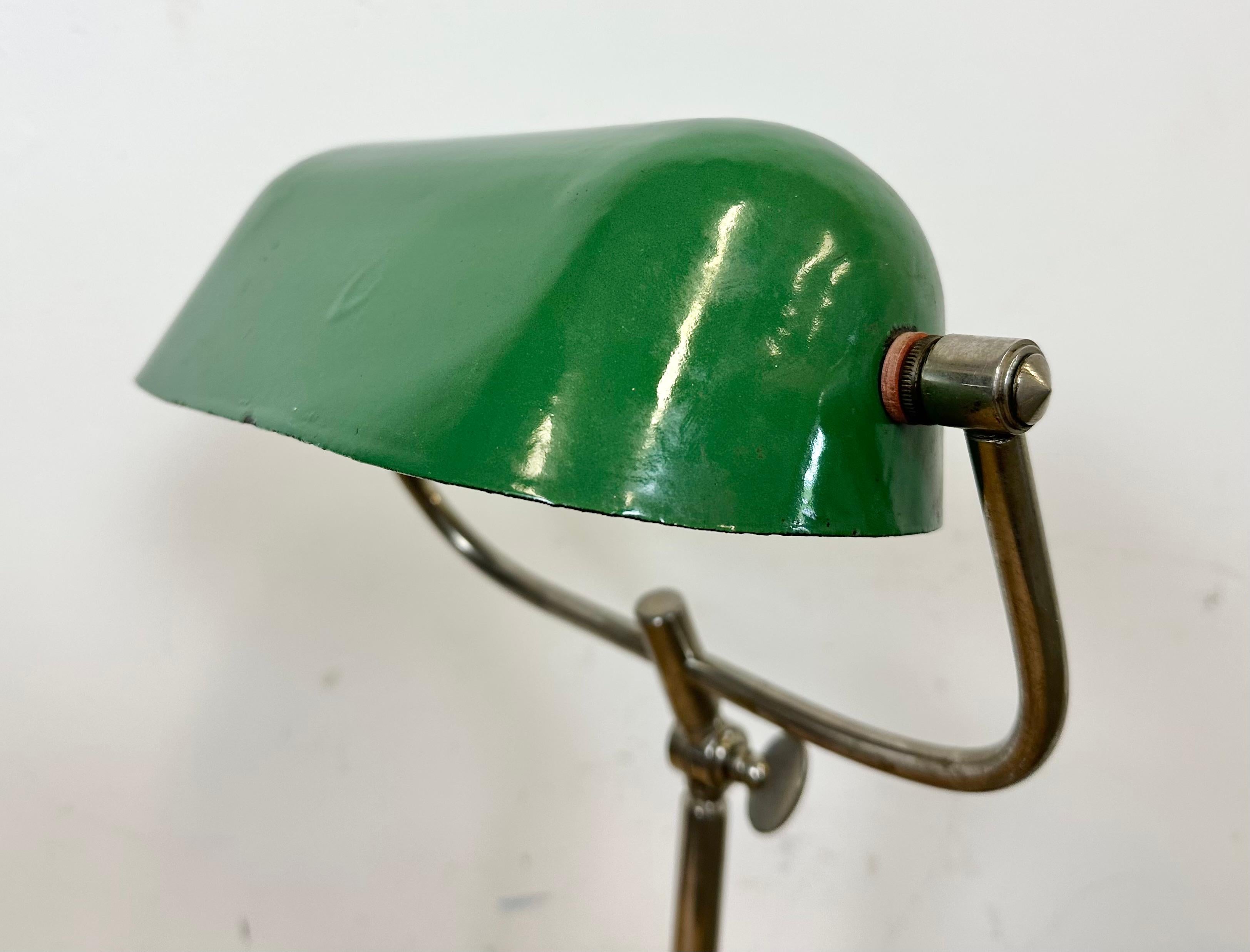 Czech Vintage Green Enamel Bank Table Lamp, 1960s