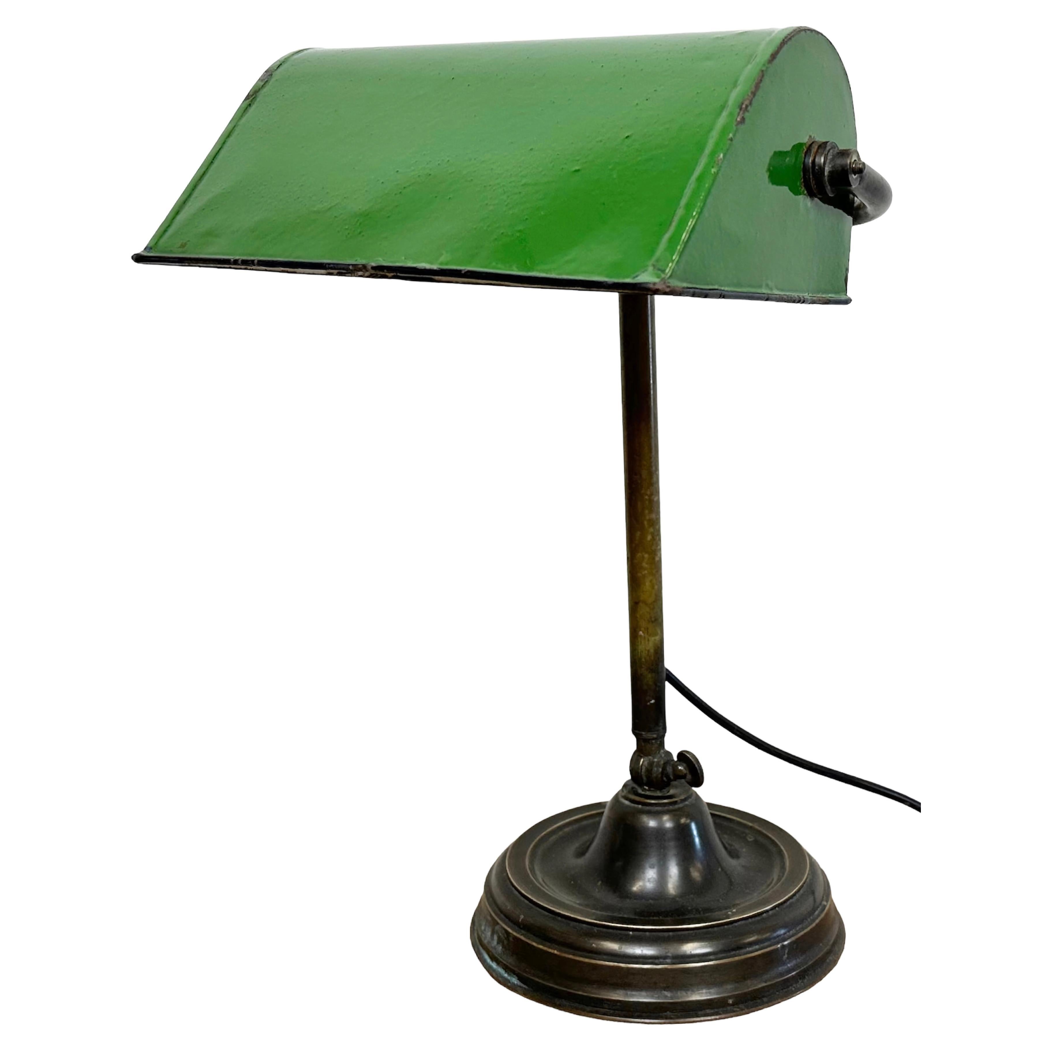 Vintage Green Enamel Bank Table Lamp, 1960s For Sale