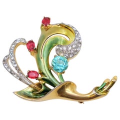 Vintage Green Enamel Brooch 1940s