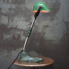 Vintage Green Enamel Industrial Banker Desk Lamp, Mid-20th Century