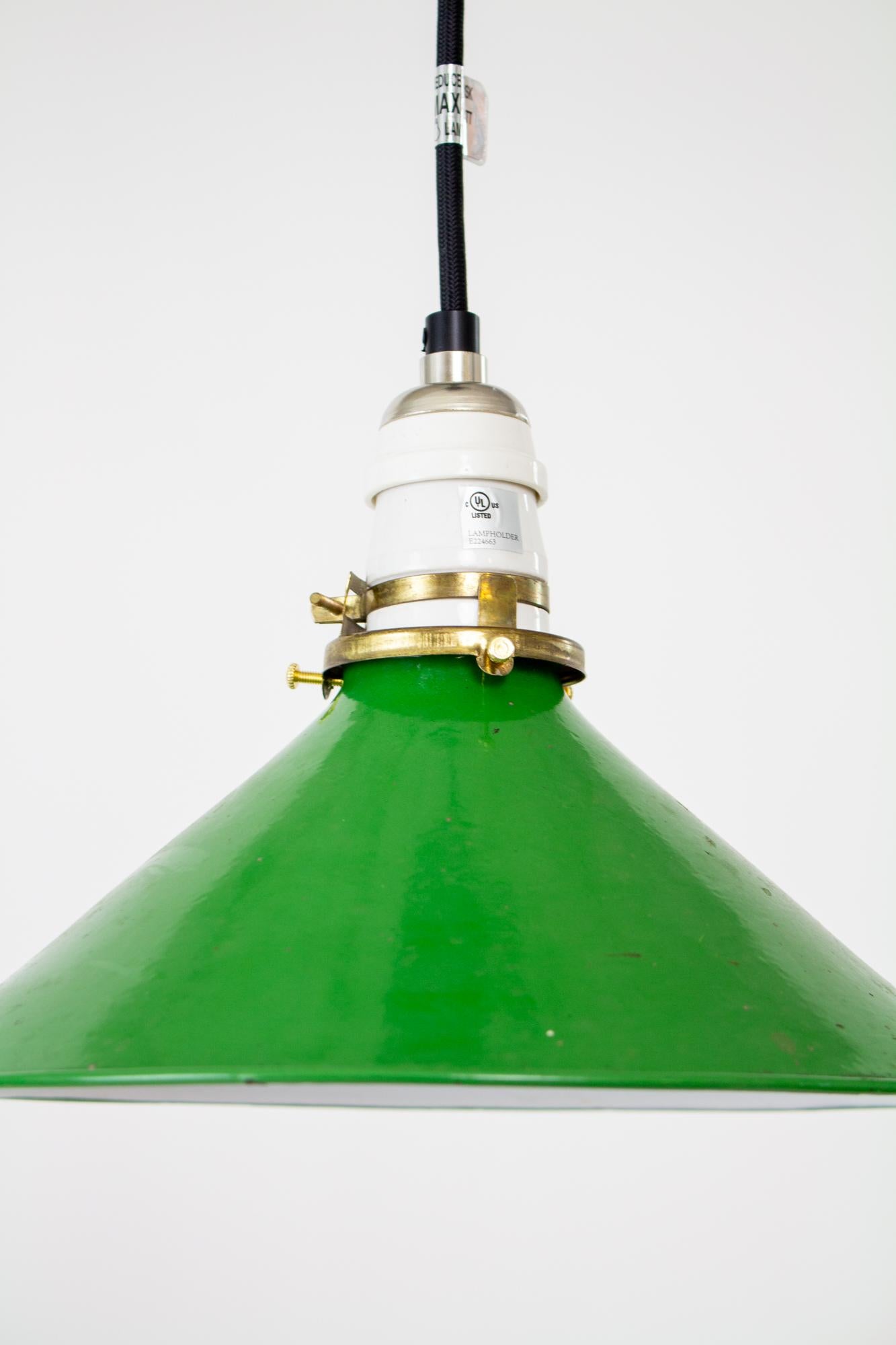 Industrial Vintage Green Enamel Pendant For Sale